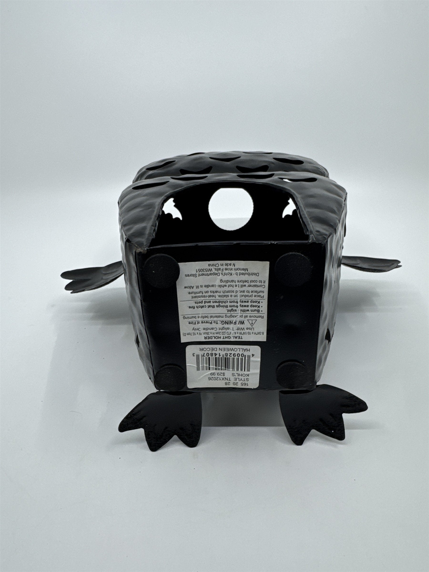 Black And Silver Glitter Halloween Owl Tea Light Candle Holder