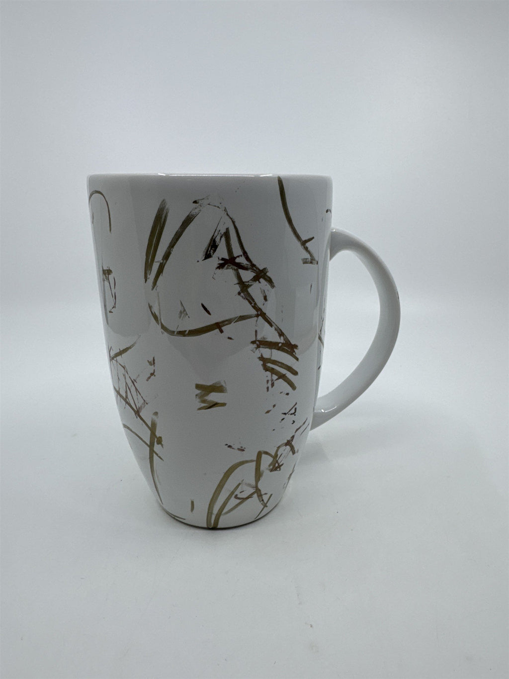 Large White Porcelain Threshold Coffee/Tea/Drink Mug Gold/Brown Abstract Lines