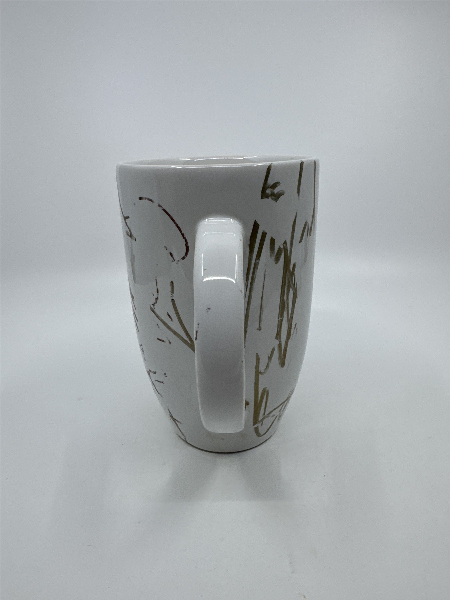 Large White Porcelain Threshold Coffee/Tea/Drink Mug Gold/Brown Abstract Lines