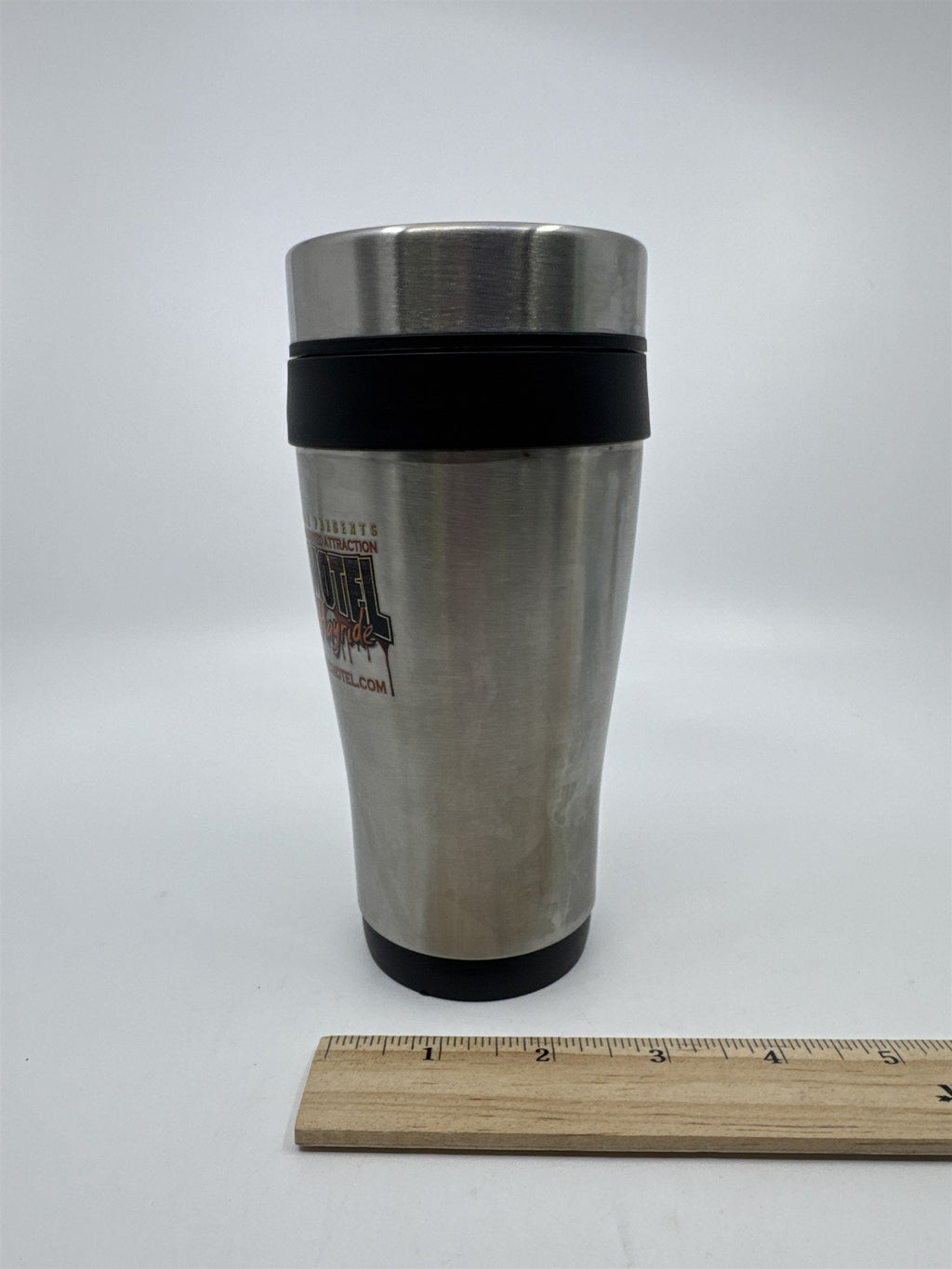 Bates Motel And Haunted Hayride Silver And Black Travel Mug **Rust By Rim