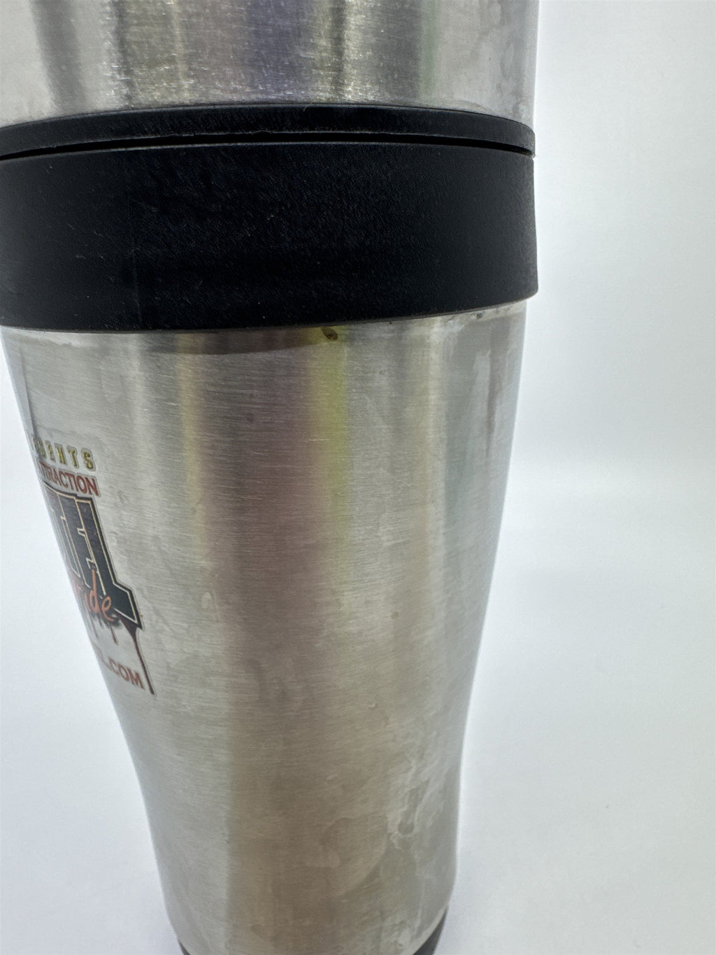 Bates Motel And Haunted Hayride Silver And Black Travel Mug **Rust By Rim