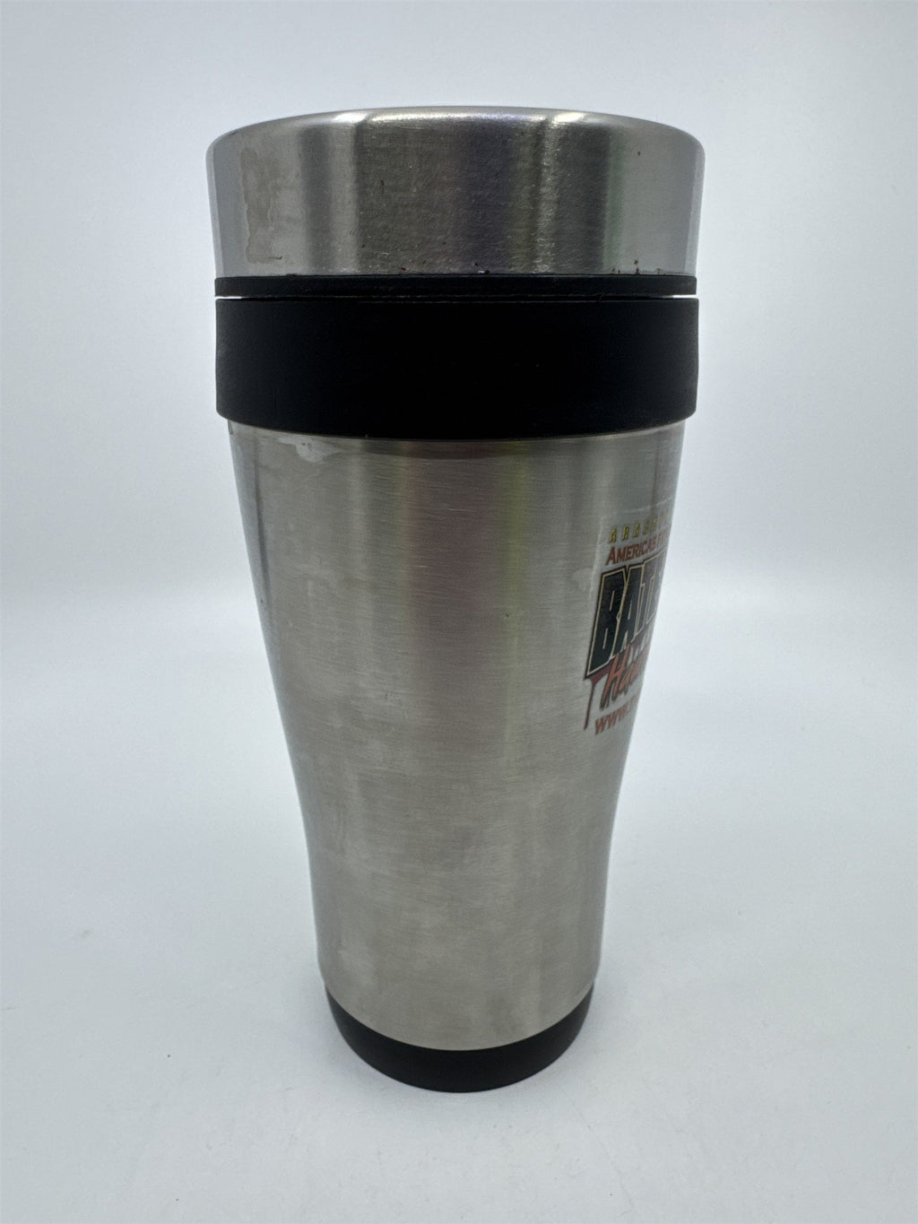Bates Motel And Haunted Hayride Silver And Black Travel Mug **Rust By Rim