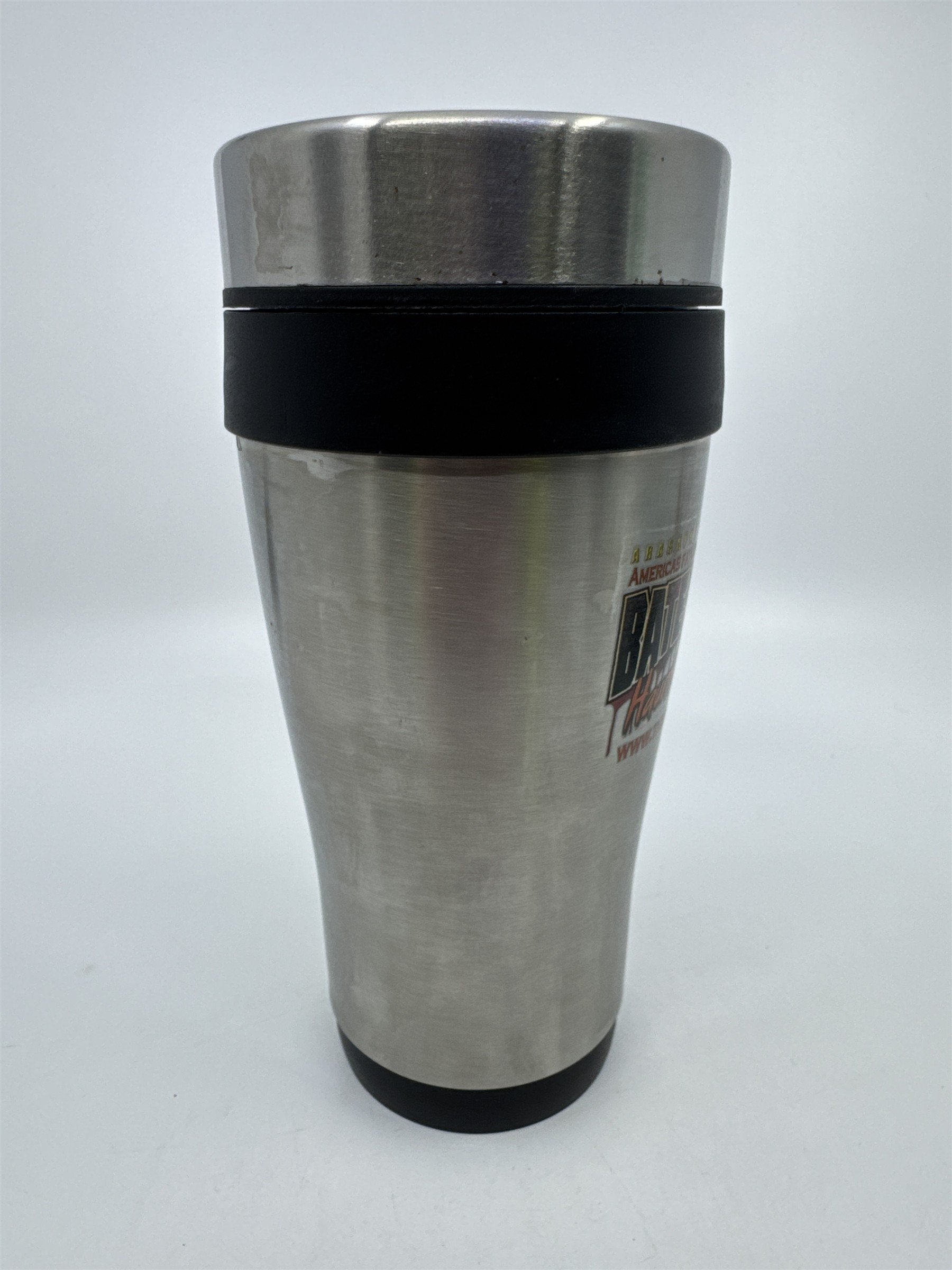 Bates Motel And Haunted Hayride Silver And Black Travel Mug **Rust By Rim