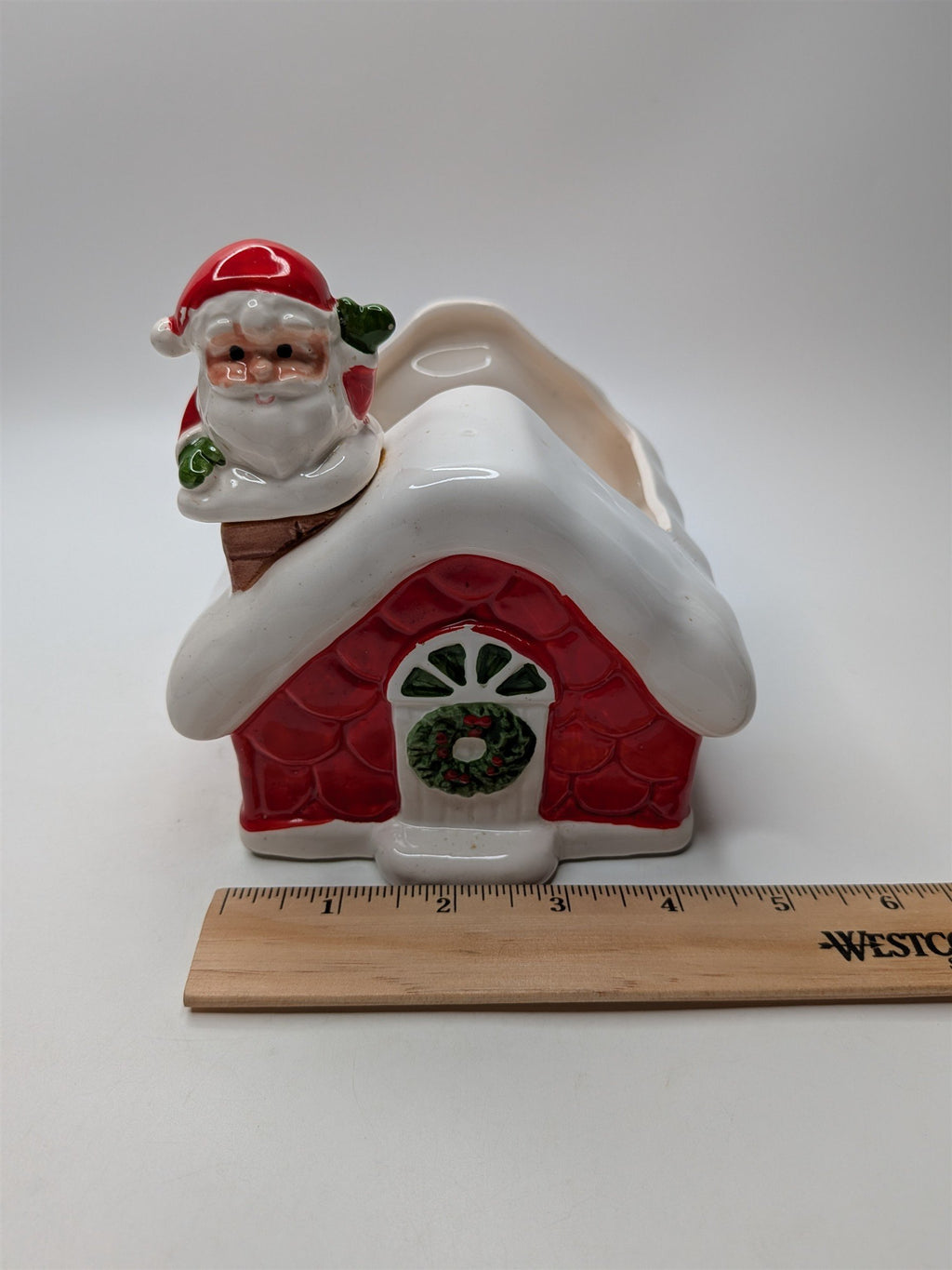 Vintage Inarco Japan Santa Claus Down the Chimney Planter Read Trim 5"