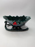 Vintage Lefton Ceramic Sleigh Bowl With Holly Berries 8" x 4" Nostalgic Planter