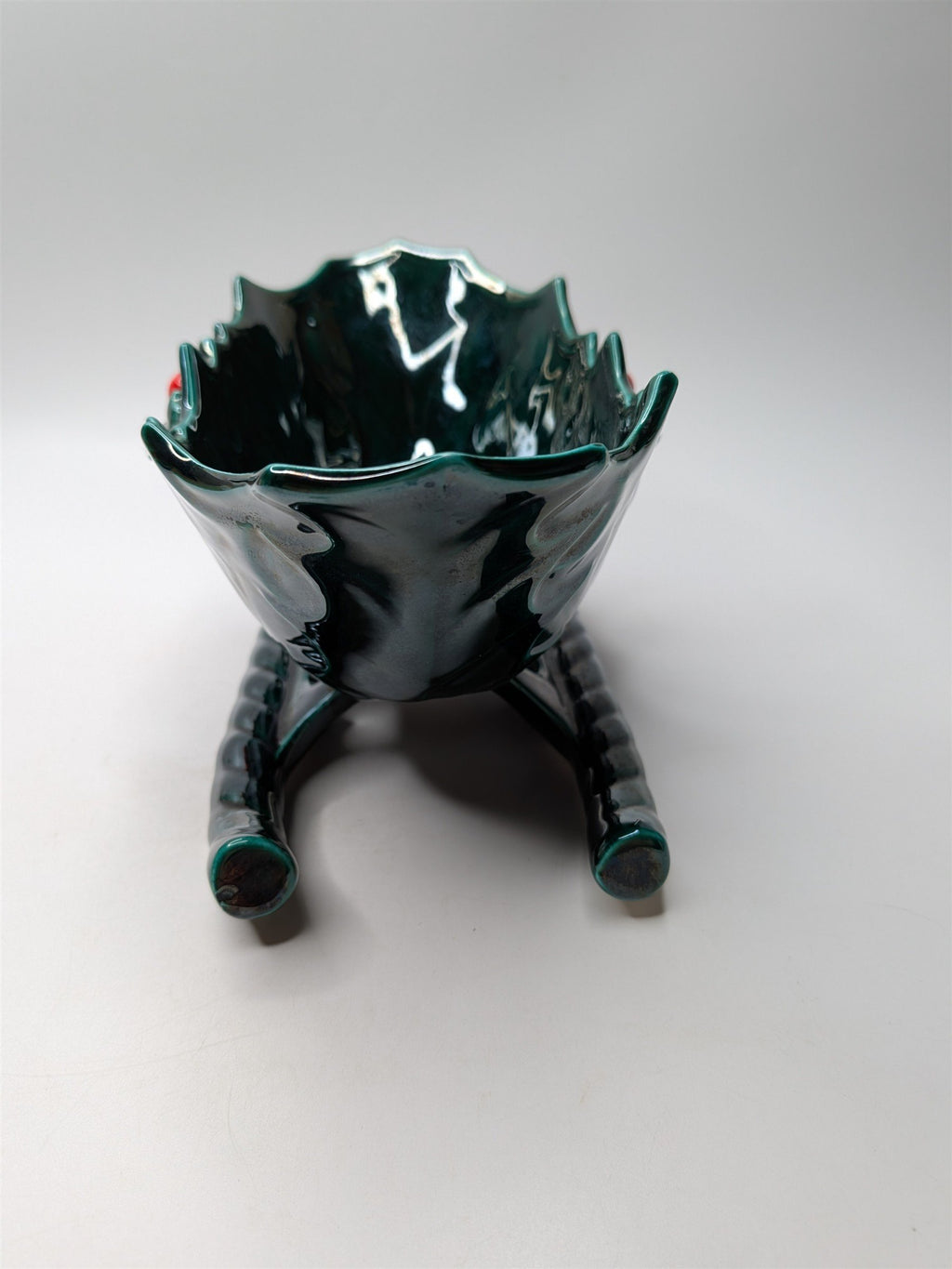 Vintage Lefton Ceramic Sleigh Bowl With Holly Berries 8" x 4" Nostalgic Planter