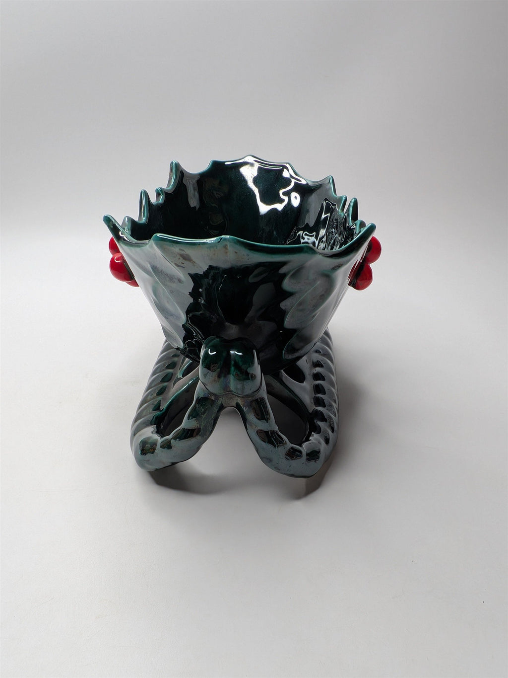Vintage Lefton Ceramic Sleigh Bowl With Holly Berries 8" x 4" Nostalgic Planter
