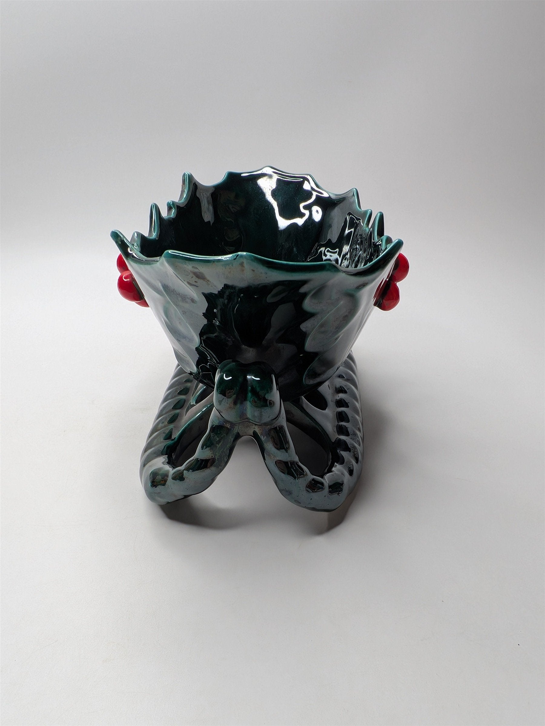 Vintage Lefton Ceramic Sleigh Bowl With Holly Berries 8" x 4" Nostalgic Planter