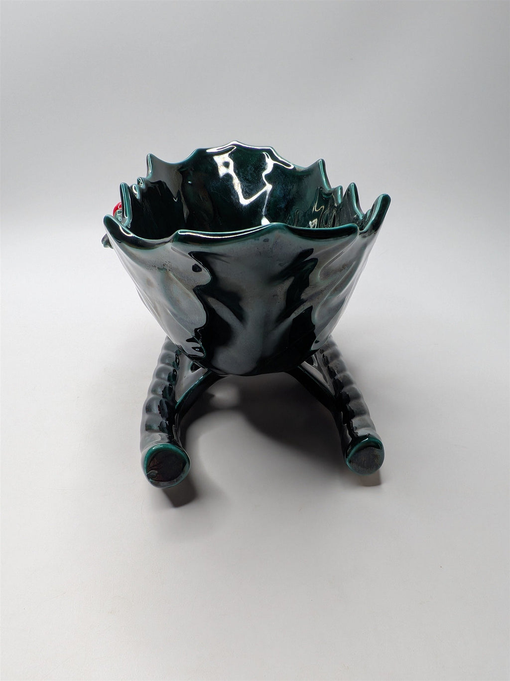 Vintage Lefton Ceramic Sleigh Bowl With Holly Berries 8" x 4" Nostalgic Planter