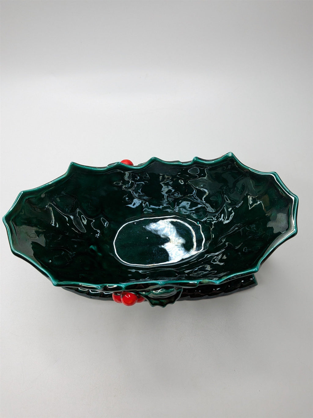 Vintage Lefton Ceramic Sleigh Bowl With Holly Berries 8" x 4" Nostalgic Planter