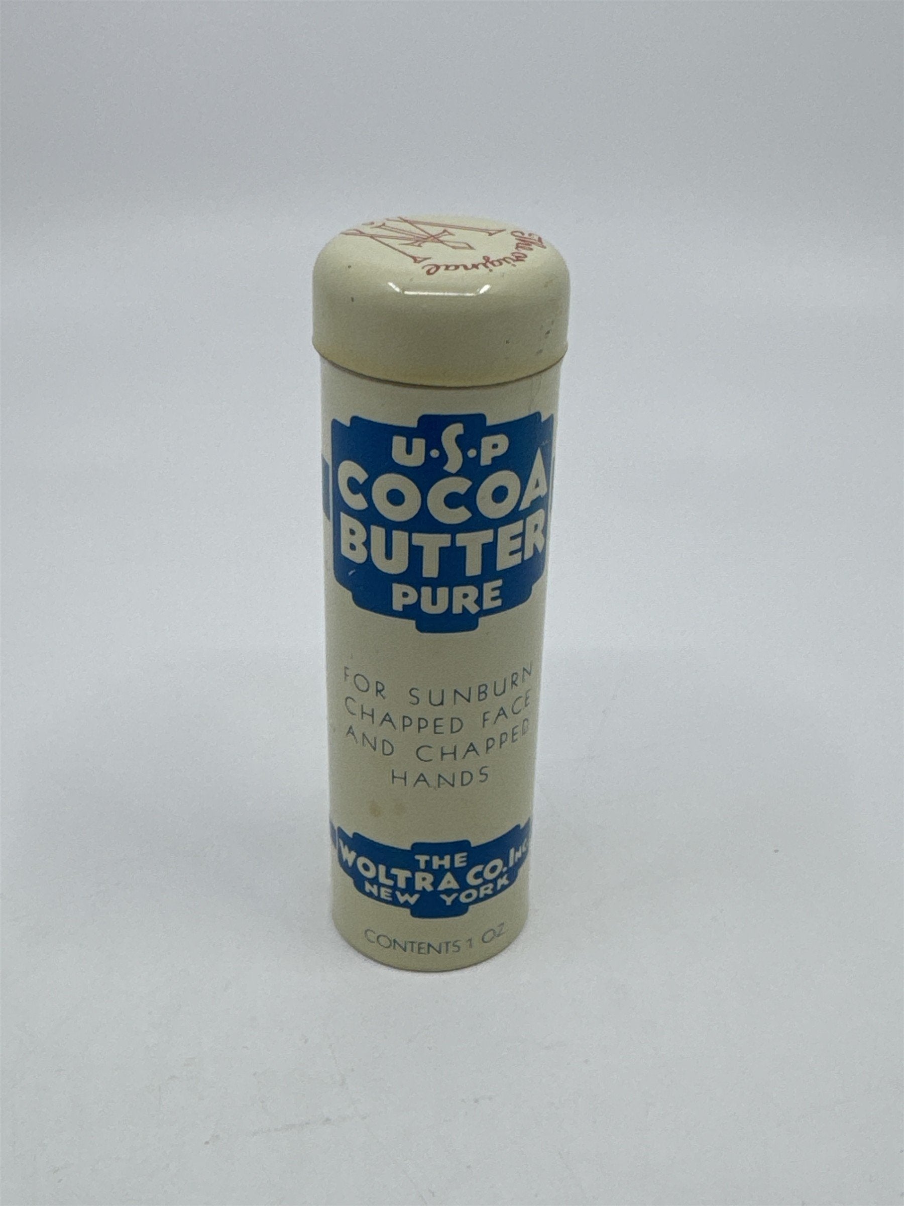 Vintage USP Cocoa Butter Pure 1 Oz. Dispenser Chapped Face And Hands Empty Tin
