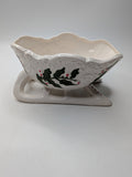 Vintage Napco Ceramics Japan White Christmas Sleigh Candy Dish Holly & Berries