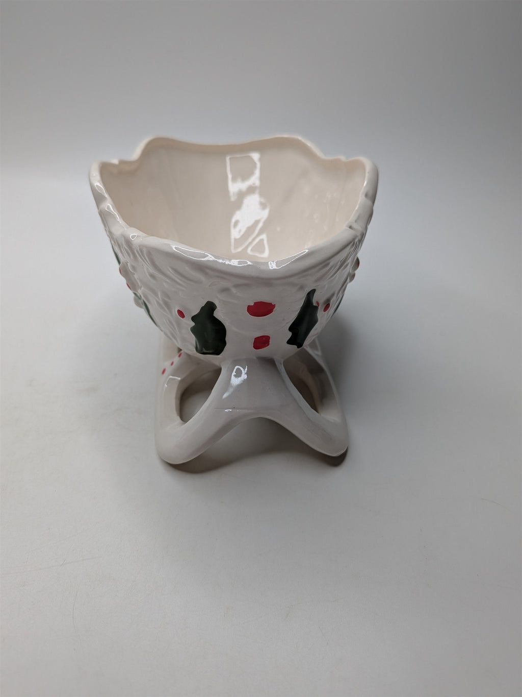 Vintage Napco Ceramics Japan White Christmas Sleigh Candy Dish Holly & Berries
