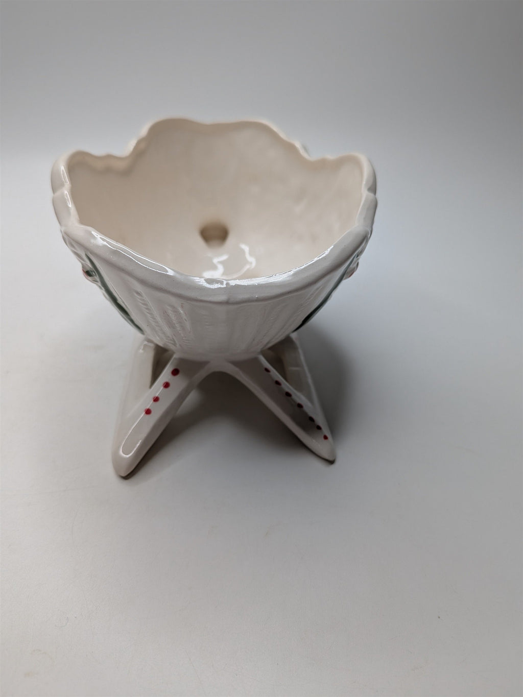 Vintage Napco Ceramics Japan White Christmas Sleigh Candy Dish Holly & Berries