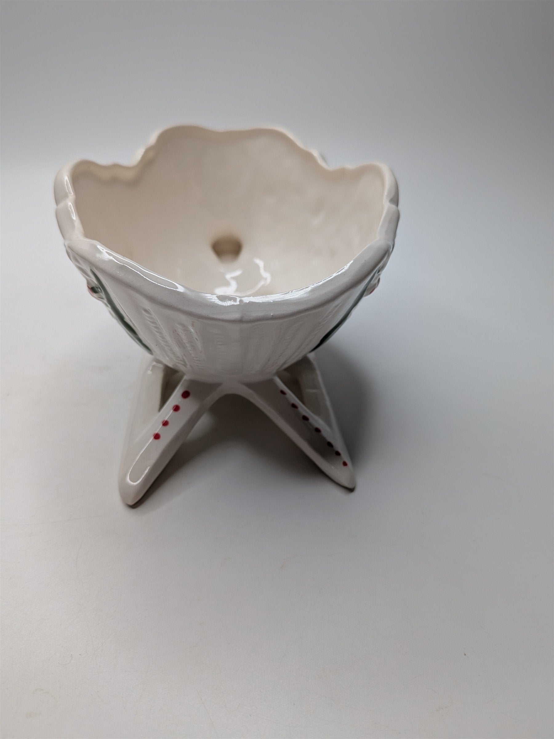 Vintage Napco Ceramics Japan White Christmas Sleigh Candy Dish Holly & Berries