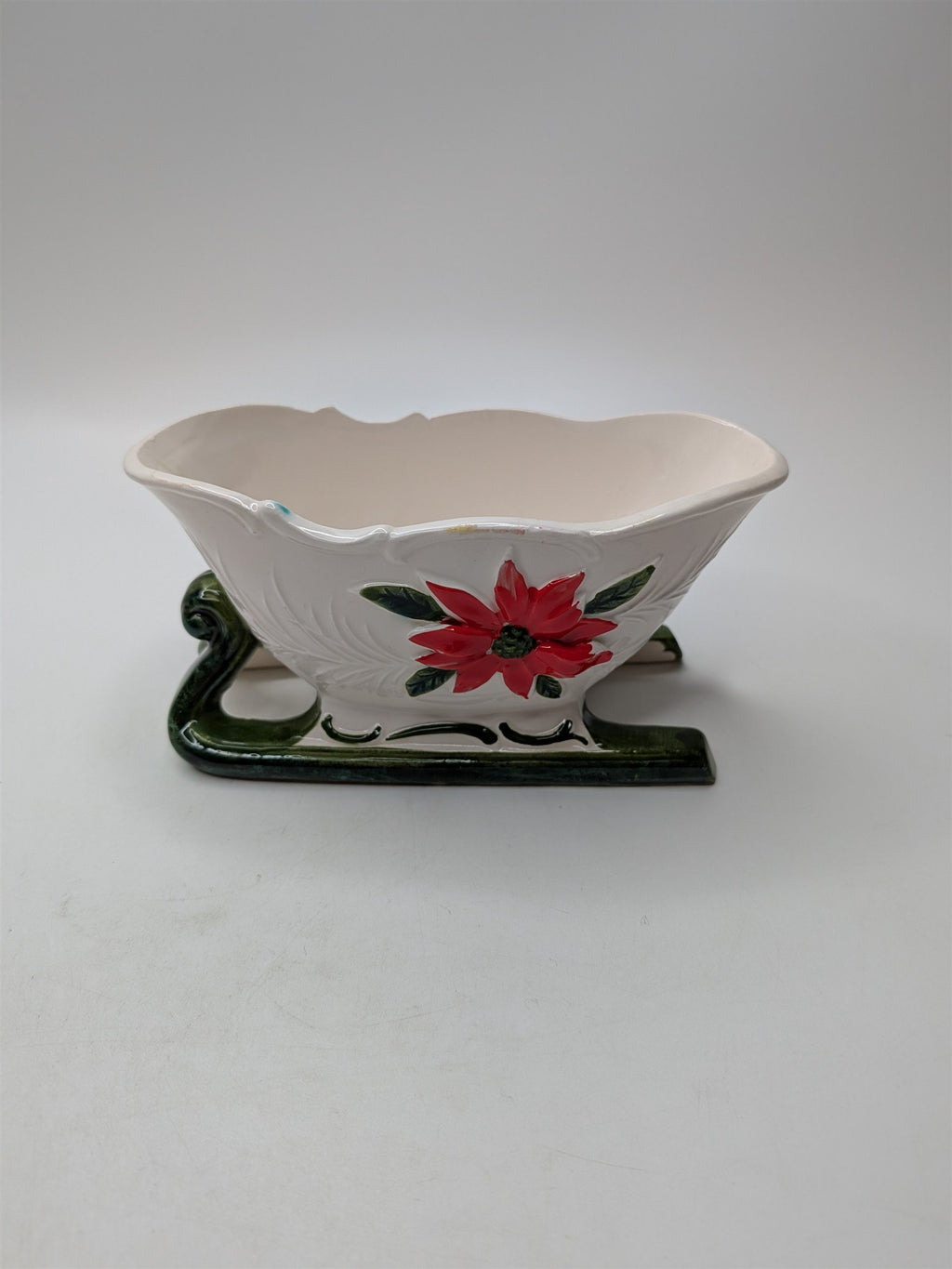 Vintage Napcoware Christmas Sleigh X-8404 Poinsettia Planter Candy Dish 1950s