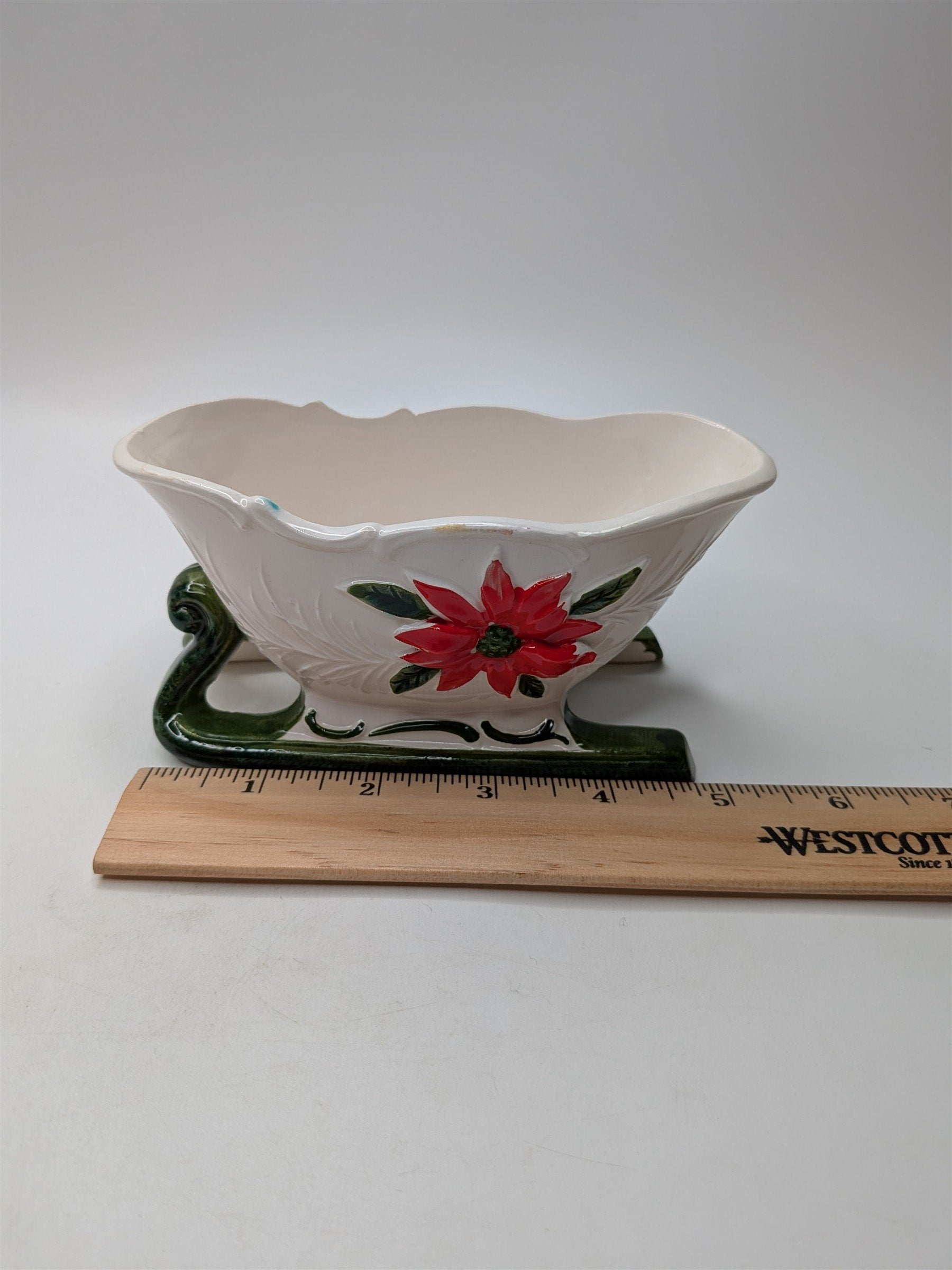 Vintage Napcoware Christmas Sleigh X-8404 Poinsettia Planter Candy Dish 1950s