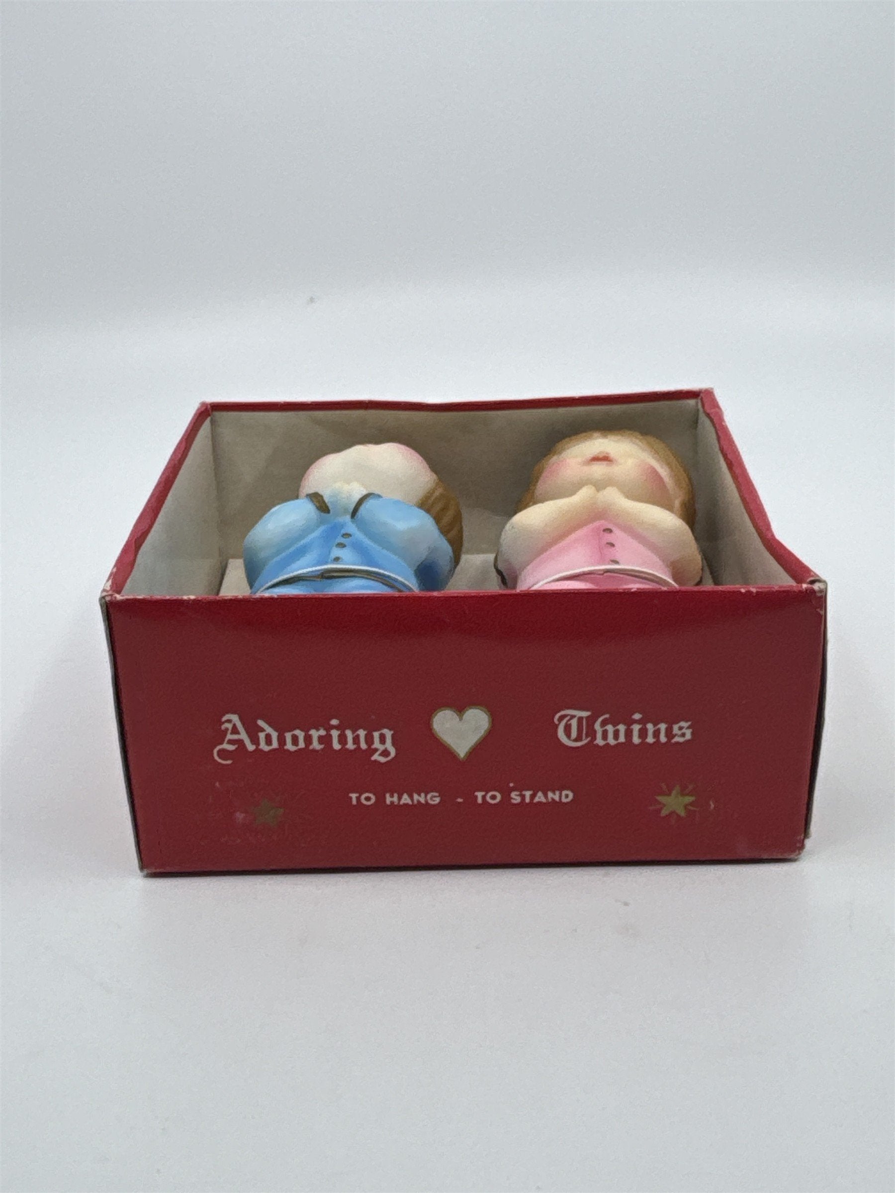 Vintage Praying Children Kneeling In Pajamas Adoring Twins Figurines In Box