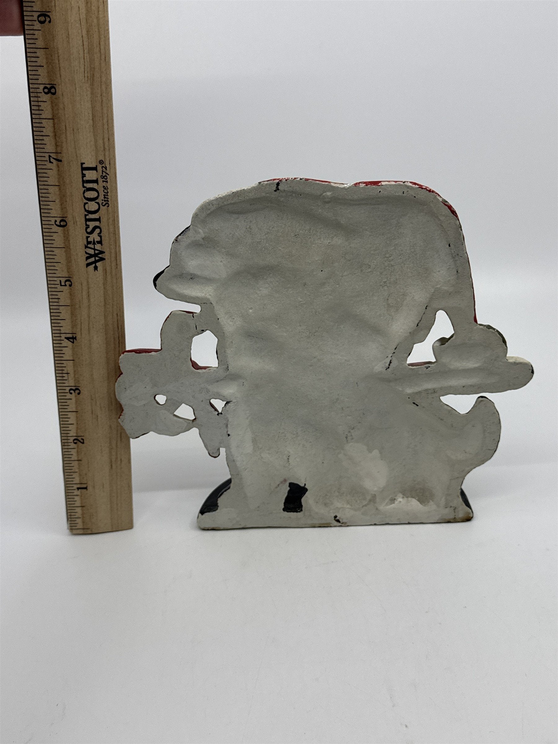 Vintage Cast Iron Christmas Puppy With Candy Cane Door Stop