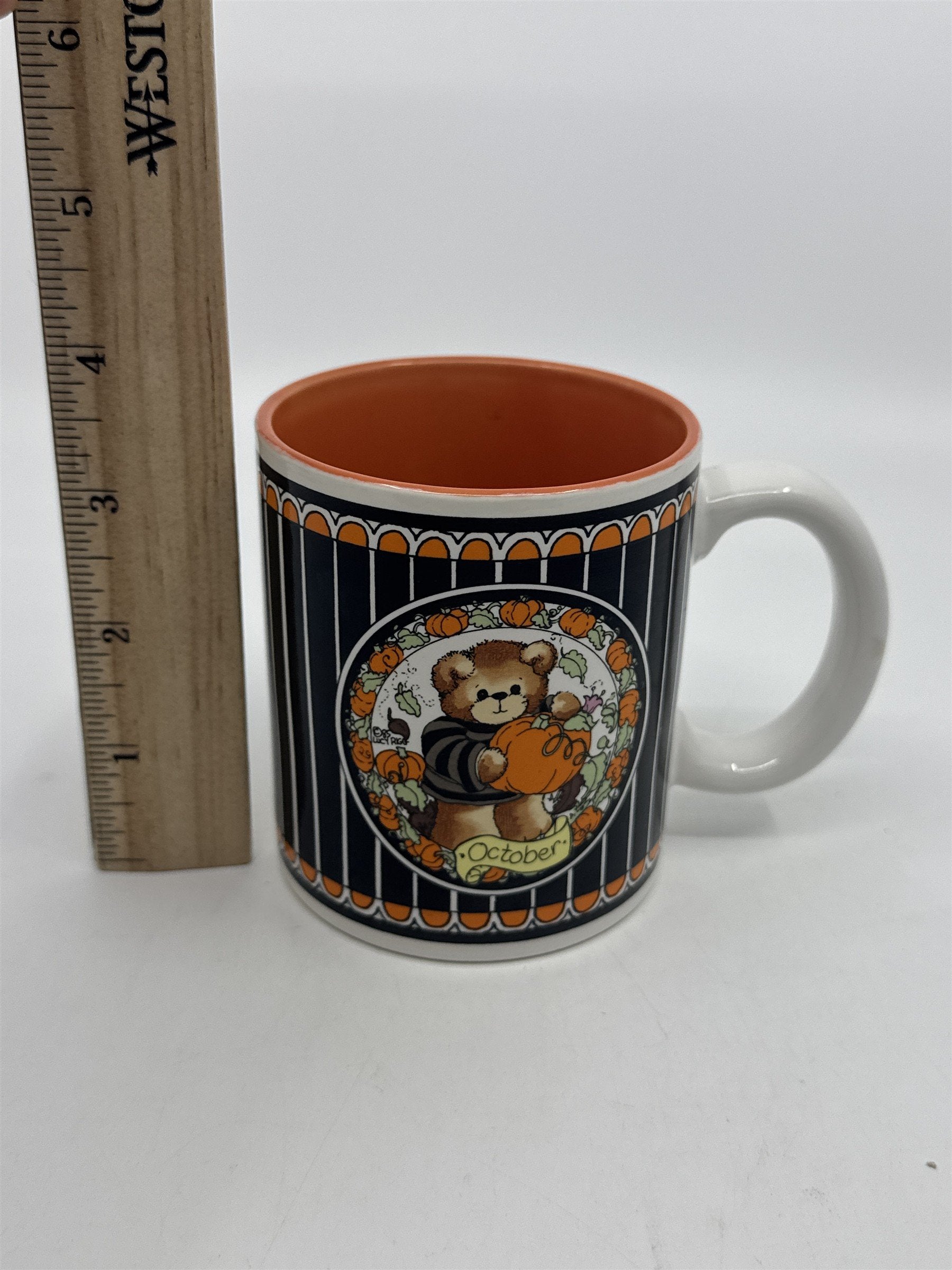 Vintage Enesco October Halloween Bear Coffee Mug Lucy Rigg 1985