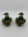 Set Of Two Vintage Inarco Japan Knee Hugger Pixie Elf Ceramic Holly Figurine