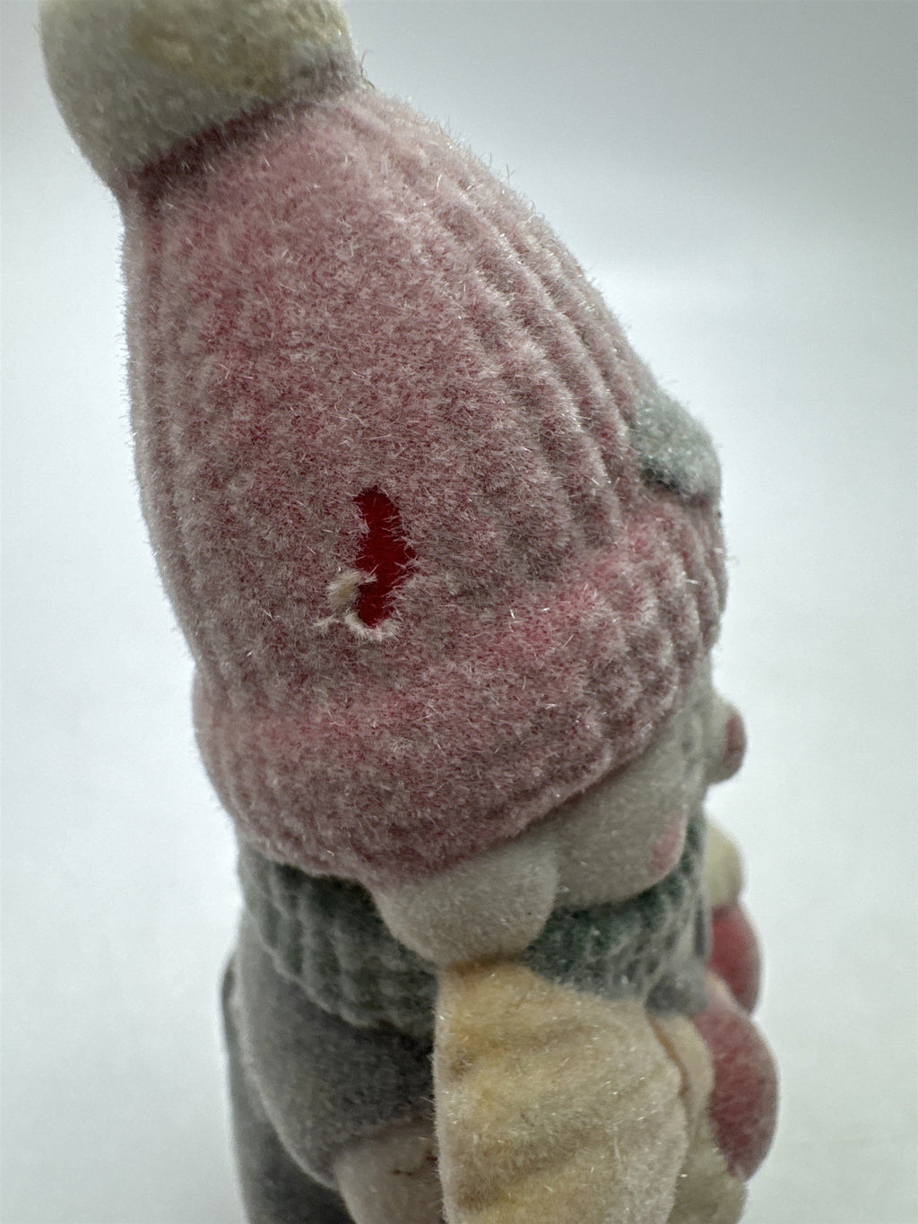 Vintage Flocked Ceramic Snowman Fuzzy Snowman /w Broomstick Christmas Figurine