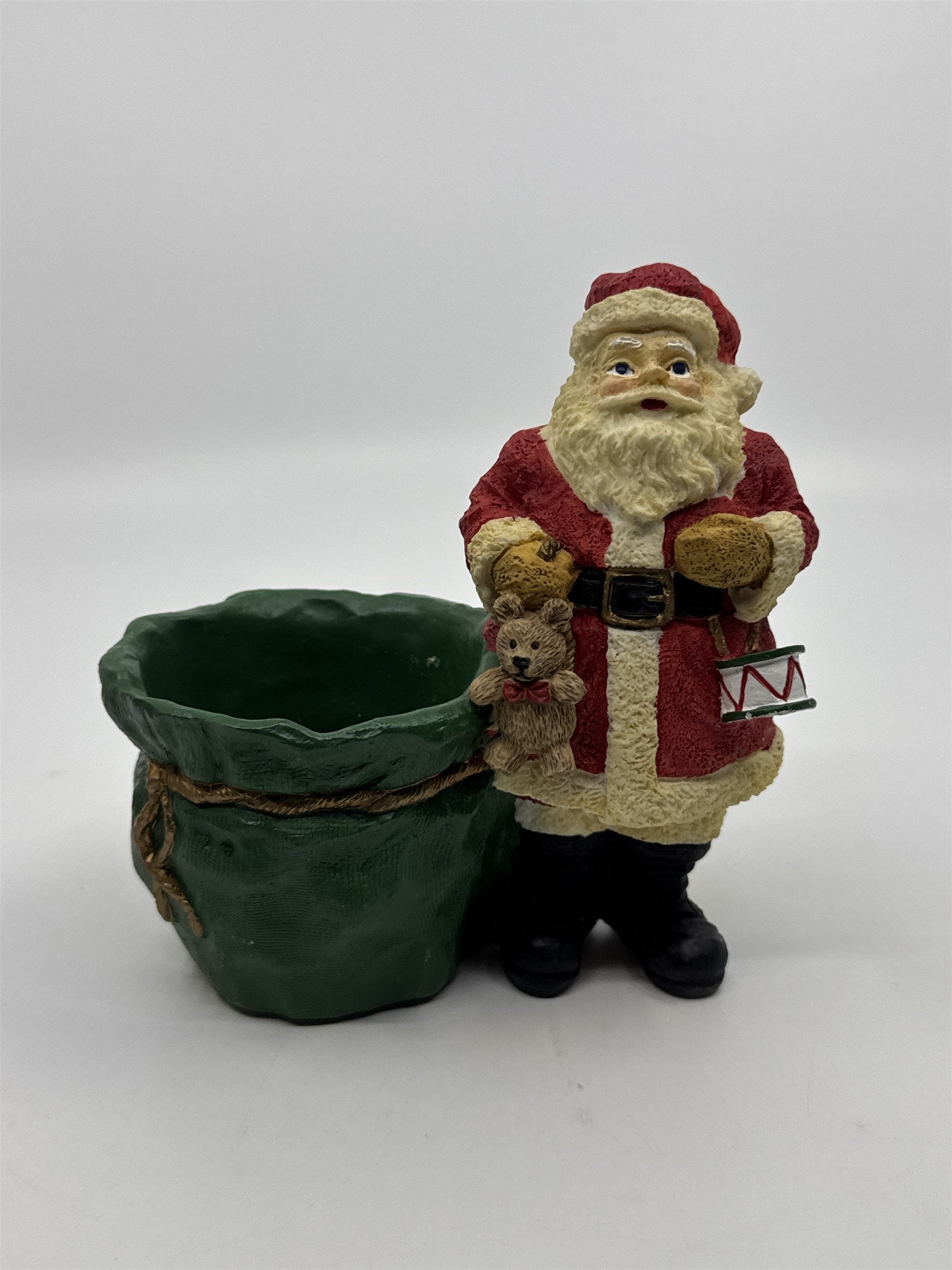 Vintage Bloom Rite Santa Clause Figure W/ Green Gift Sack Votive Christmas Decor