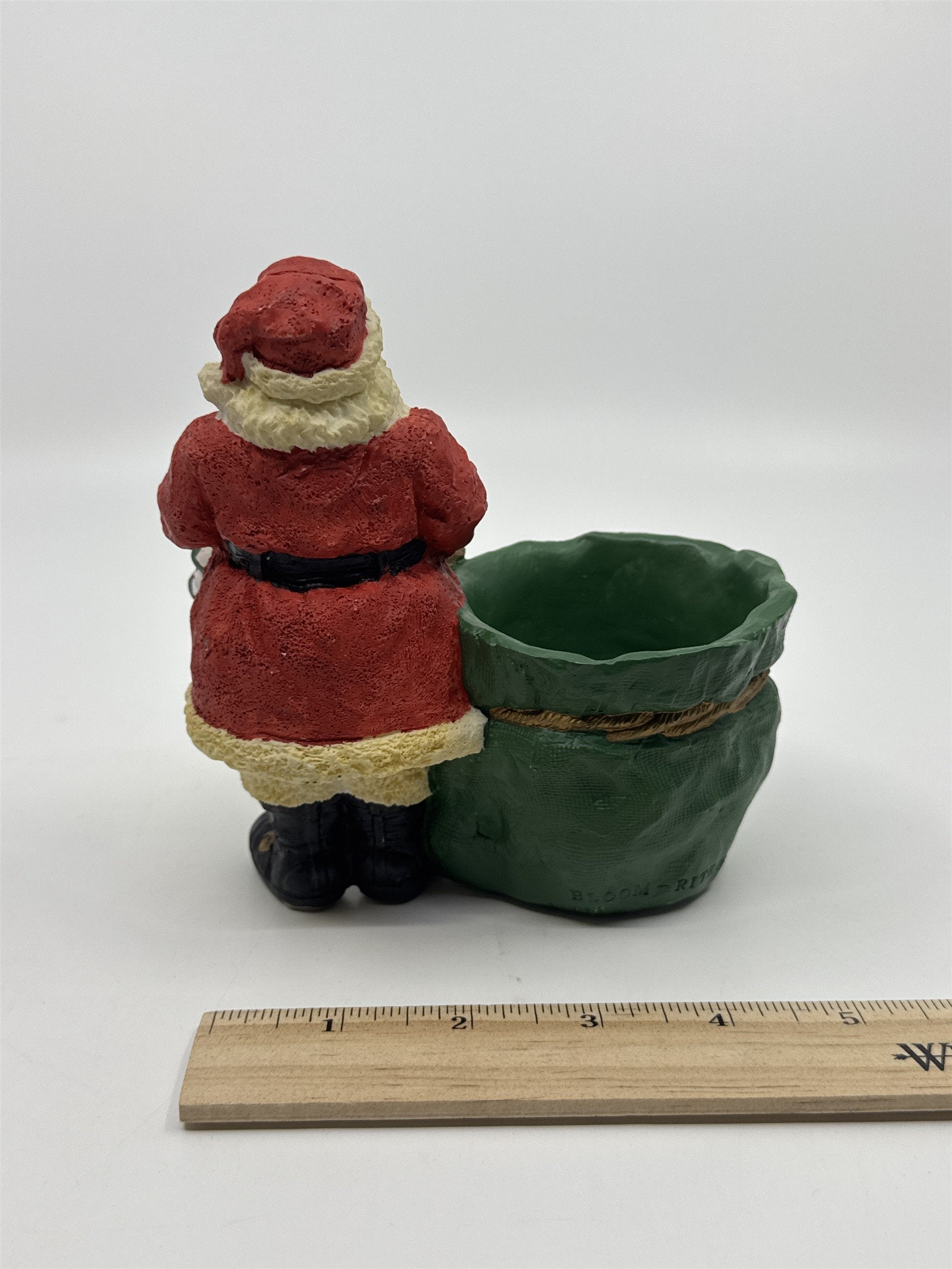 Vintage Bloom Rite Santa Clause Figure W/ Green Gift Sack Votive Christmas Decor