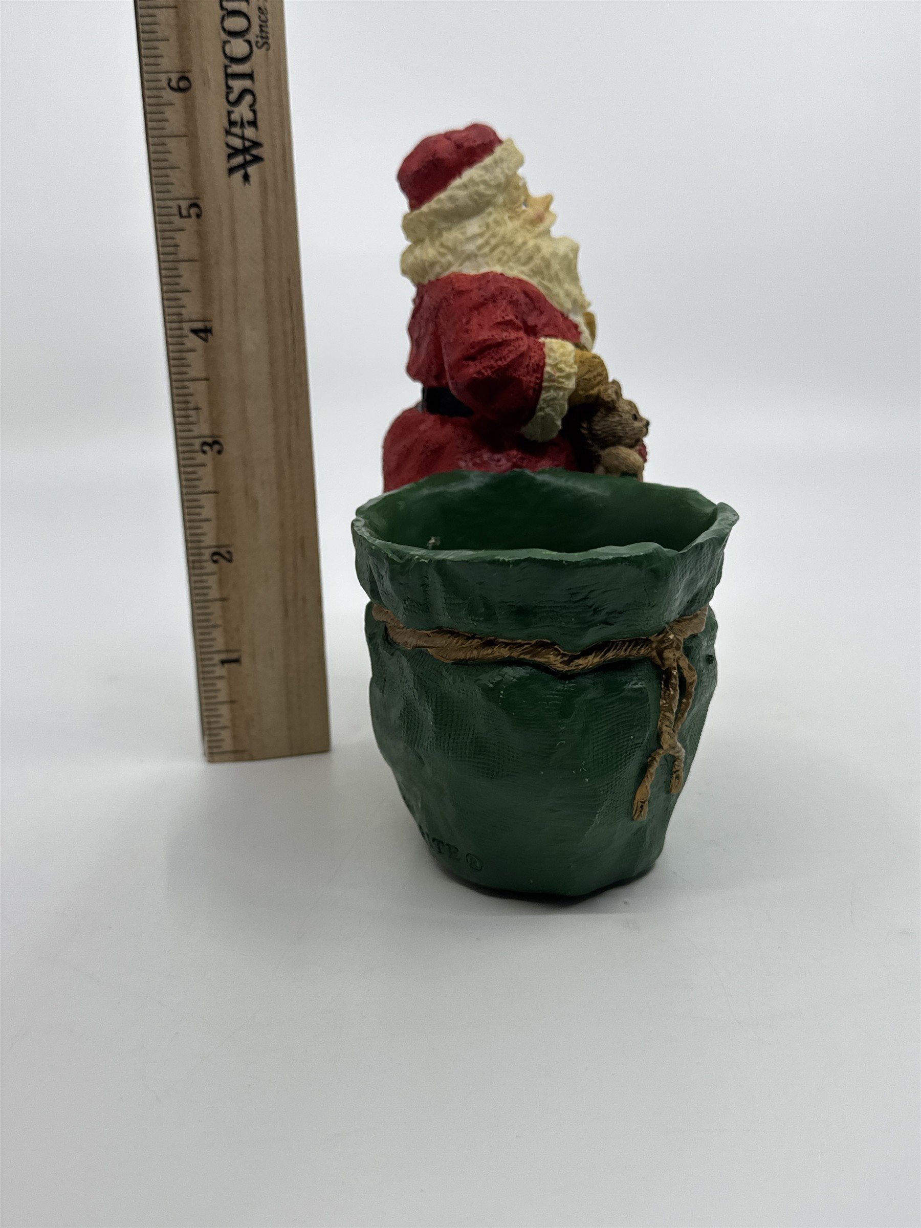Vintage Bloom Rite Santa Clause Figure W/ Green Gift Sack Votive Christmas Decor
