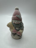 Vintage Flocked Ceramic Snowman Fuzzy Snowman /w Broomstick Christmas Figurine