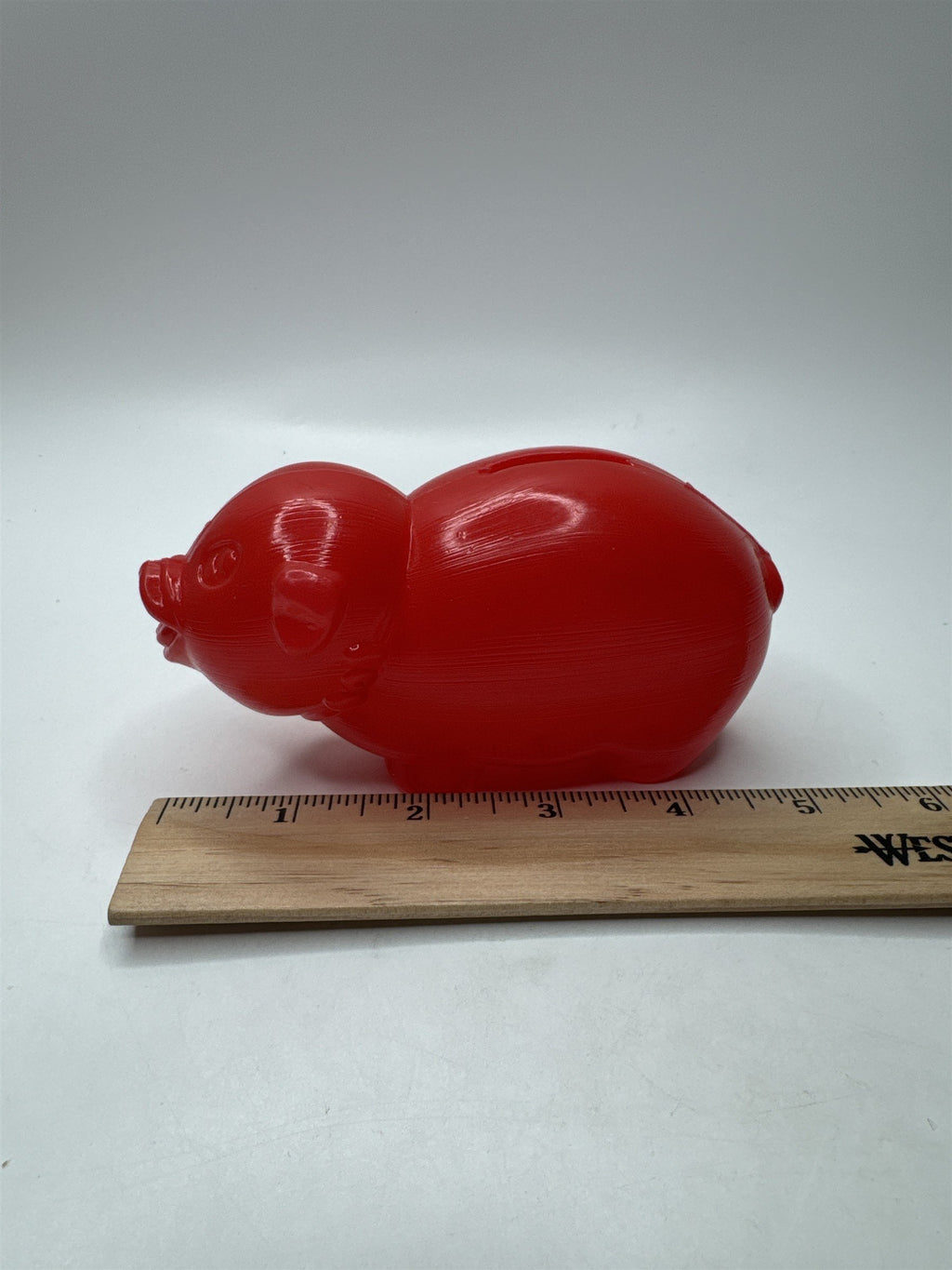 Vintage Red Blow Mold Plastic Piggy Bank Small