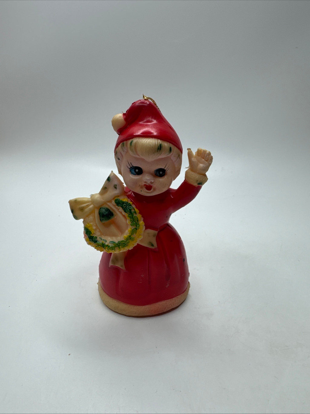 Set of 2 Vintage Japan Plastic Christmas Ornaments Angel Wreath Children