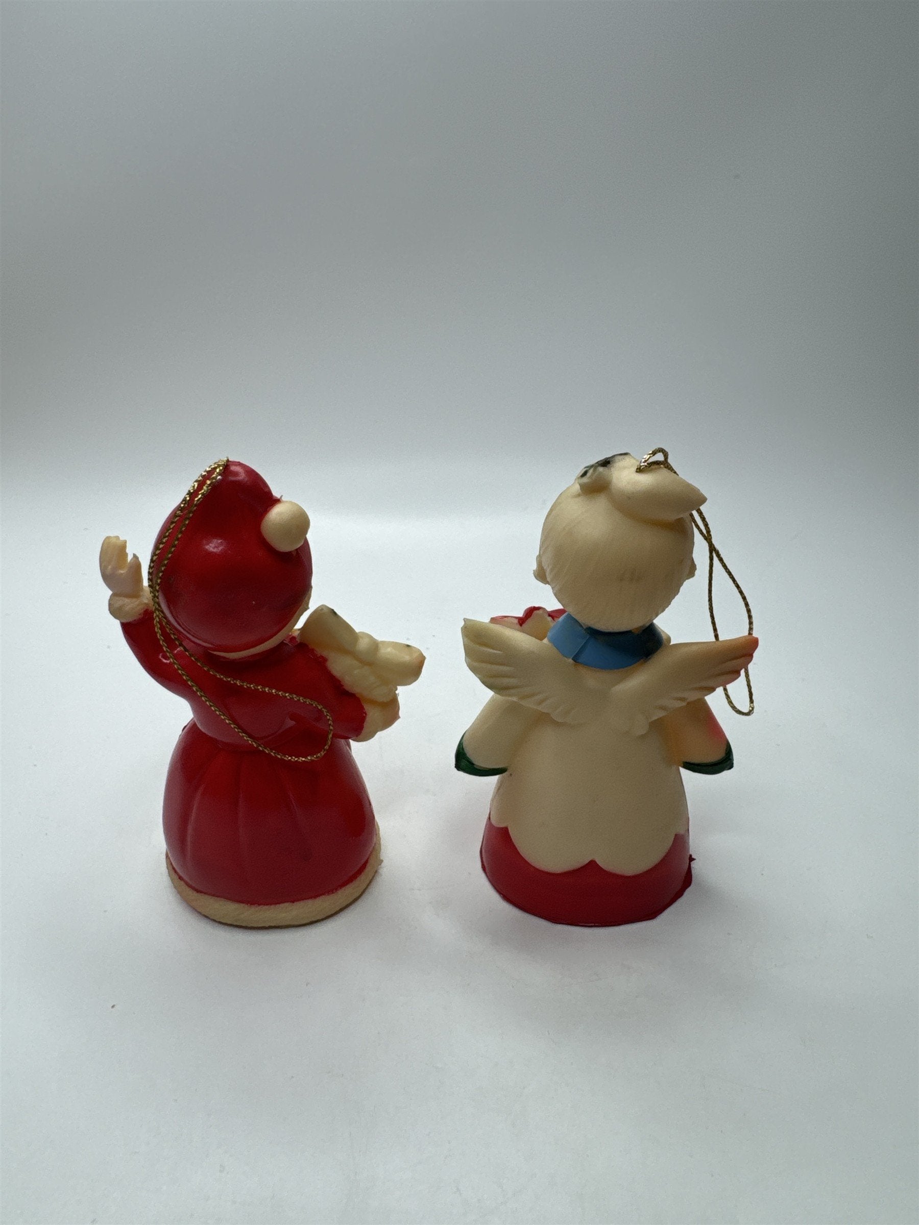 Set of 2 Vintage Japan Plastic Christmas Ornaments Angel Wreath Children