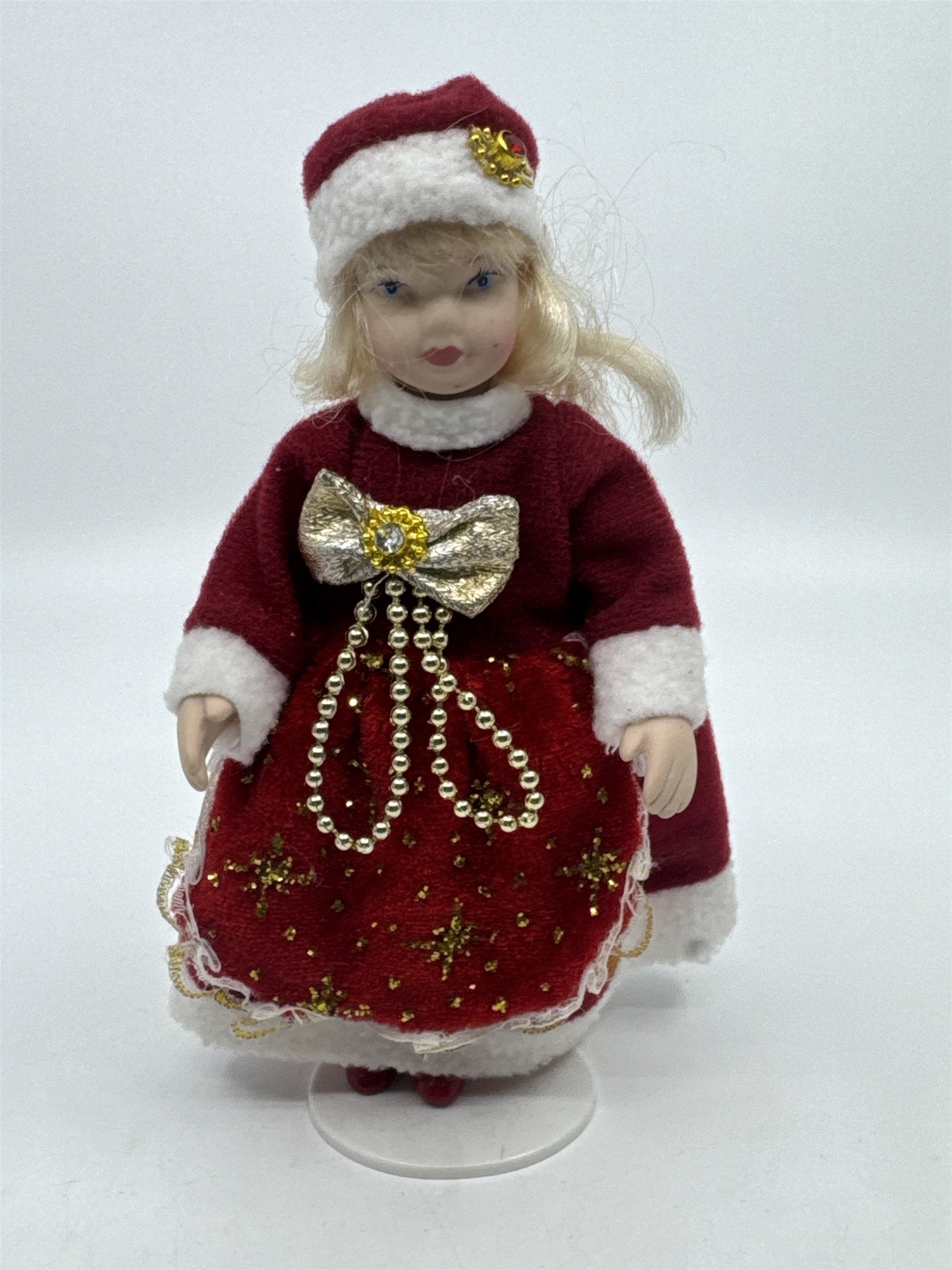 Vintage Belinda Agnes Christmas Collection Small Blonde Doll In Red Dress