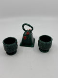 Set Of Three Vintage Lefton Green Holly Berry Ceramic Pieces Bell And 2 Votives