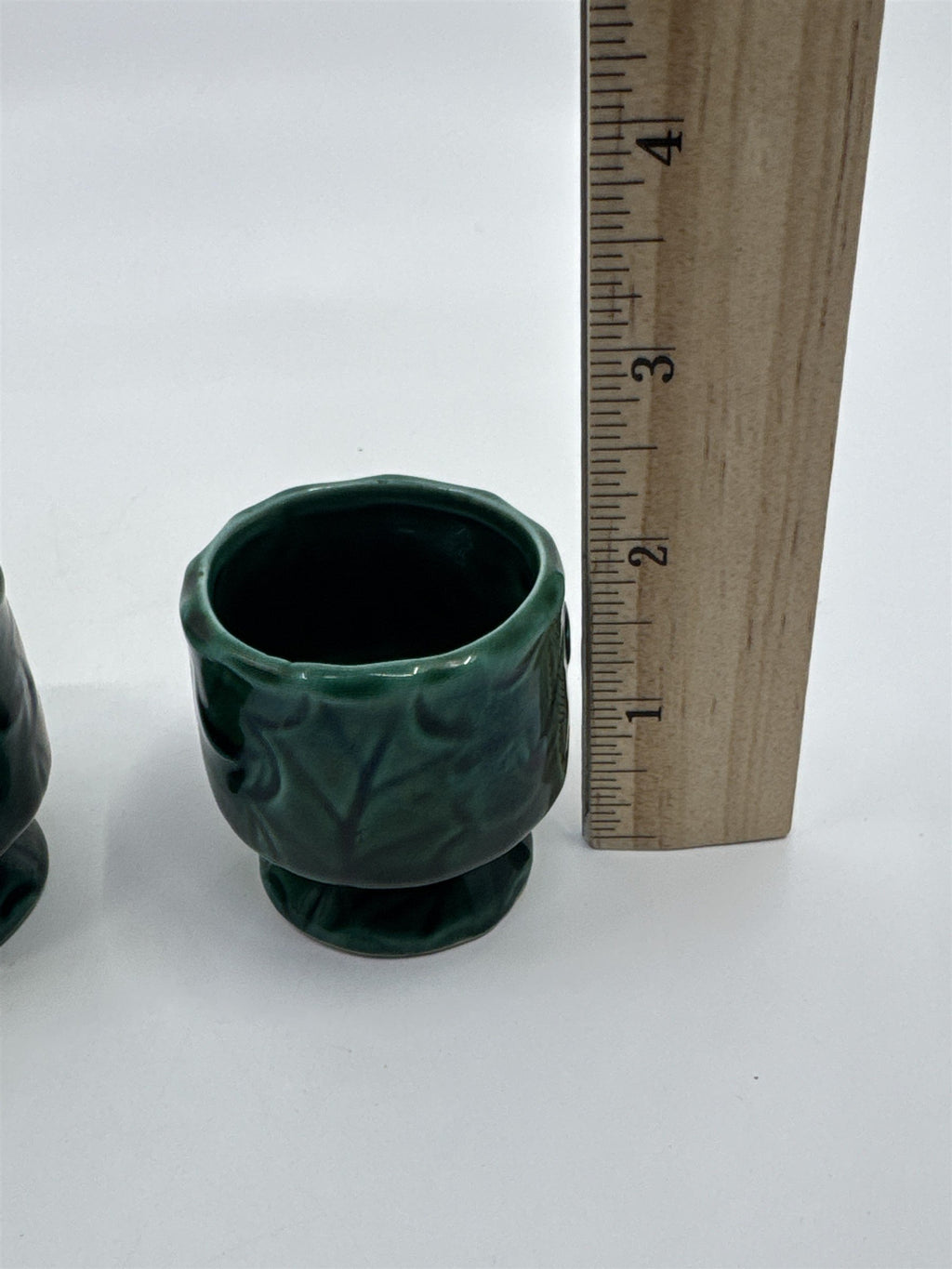 Set Of Three Vintage Lefton Green Holly Berry Ceramic Pieces Bell And 2 Votives