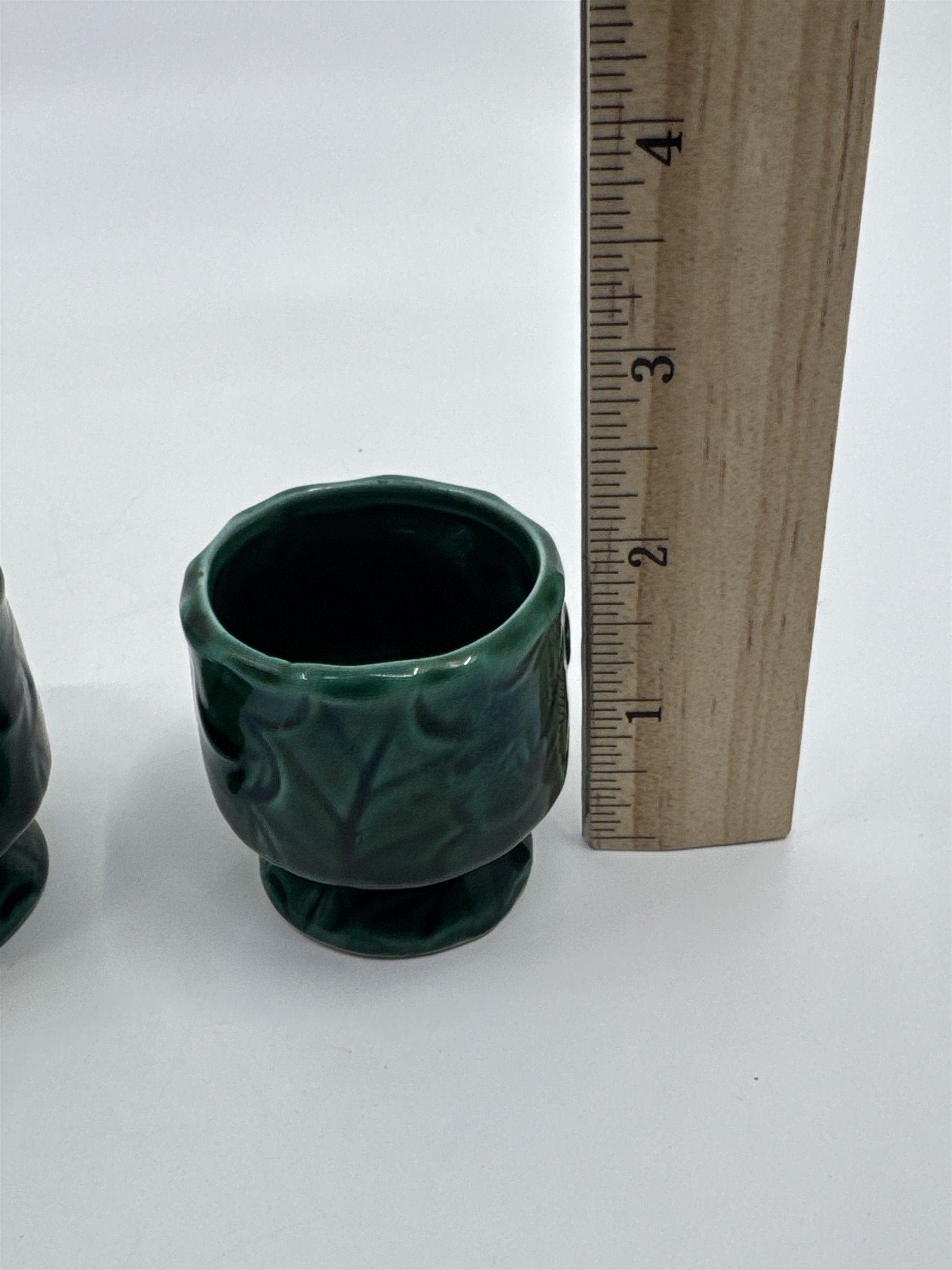 Set Of Three Vintage Lefton Green Holly Berry Ceramic Pieces Bell And 2 Votives