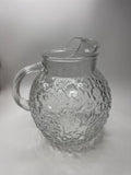 Vintage Anchor Hocking Lido Milano Clear Pitcher Round Crinkle Glass Heavy