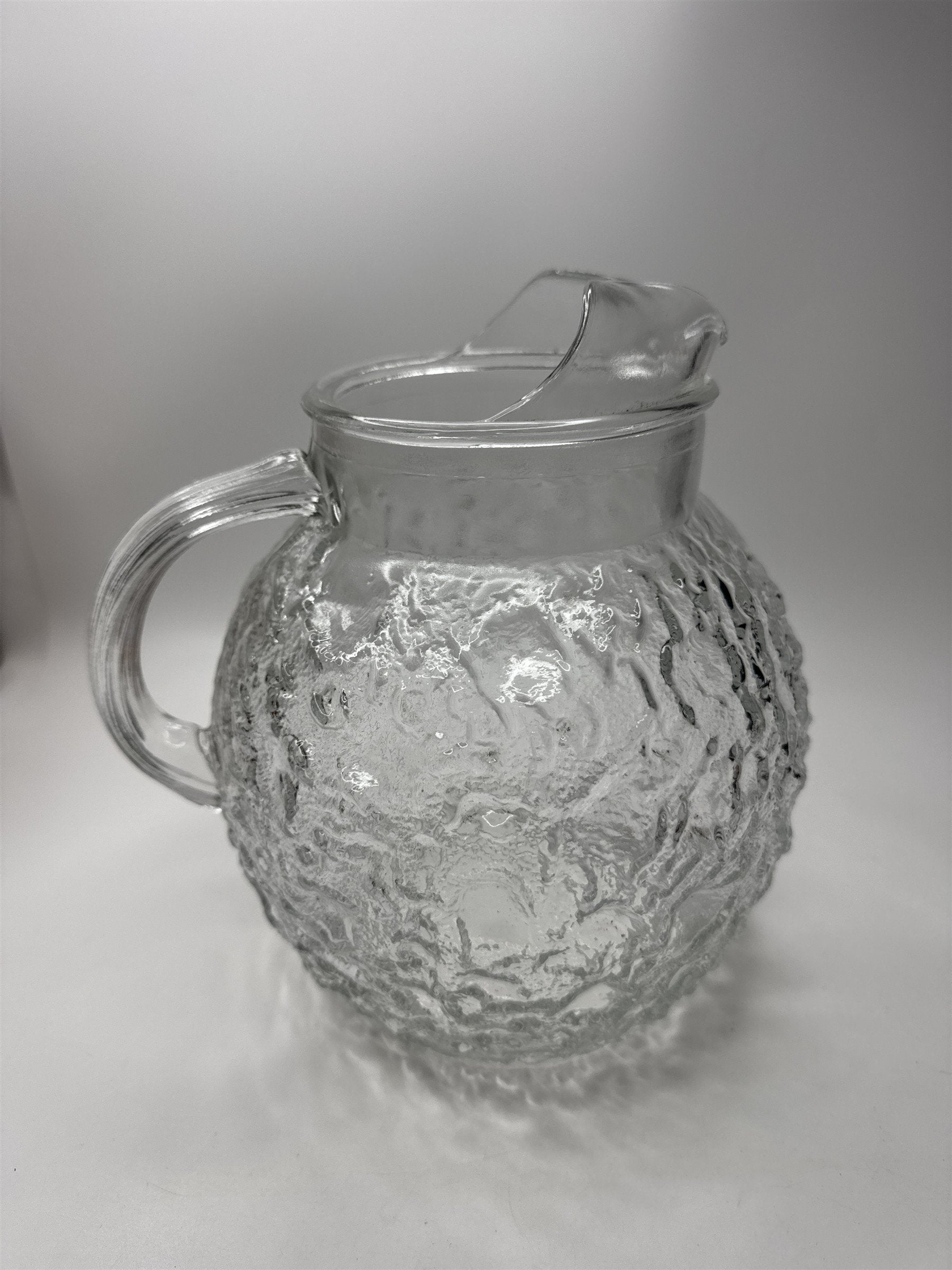 Vintage Anchor Hocking Lido Milano Clear Pitcher Round Crinkle Glass Heavy