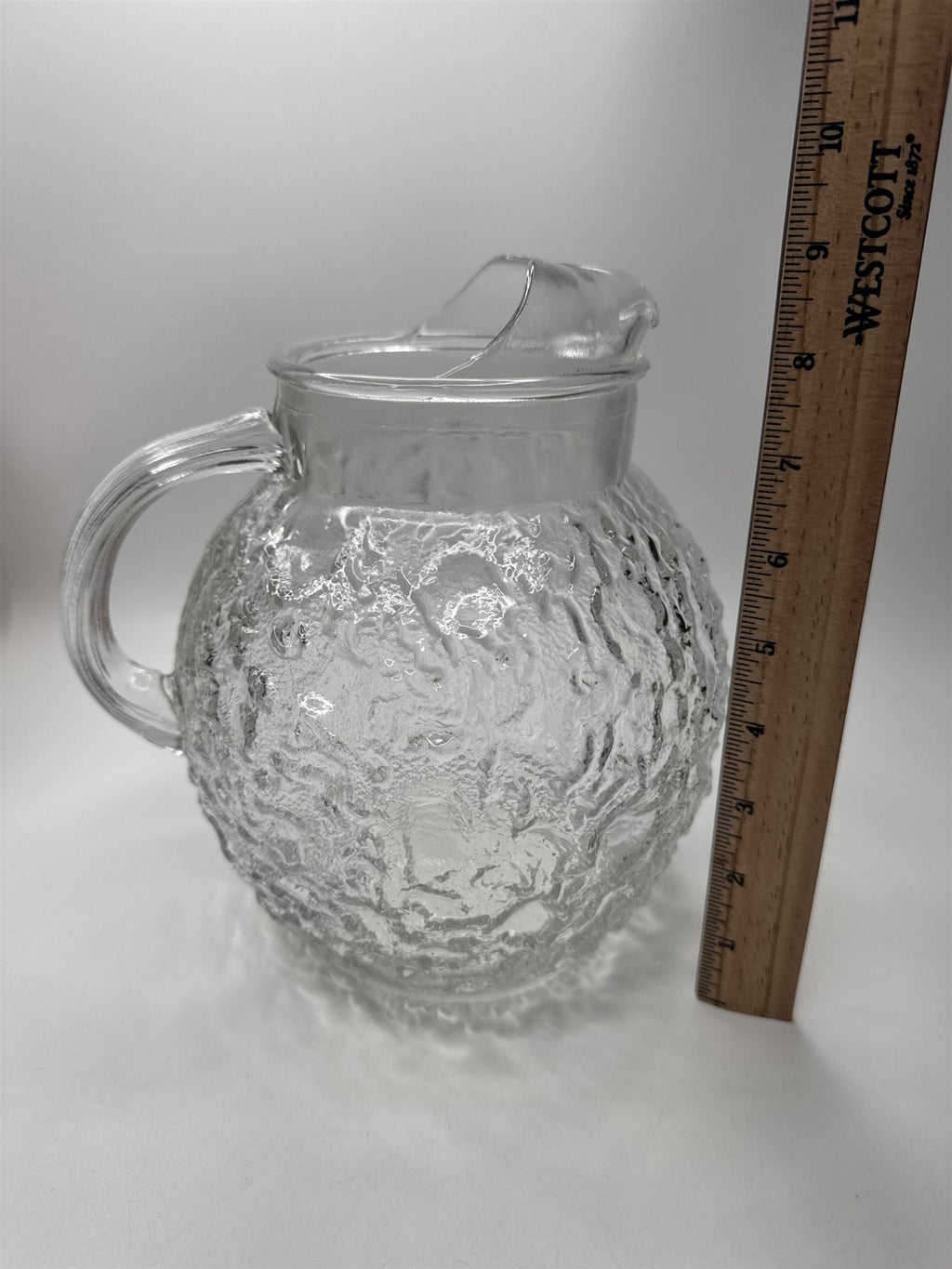 Vintage Anchor Hocking Lido Milano Clear Pitcher Round Crinkle Glass Heavy