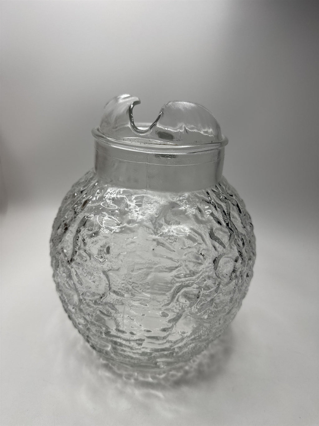 Vintage Anchor Hocking Lido Milano Clear Pitcher Round Crinkle Glass Heavy