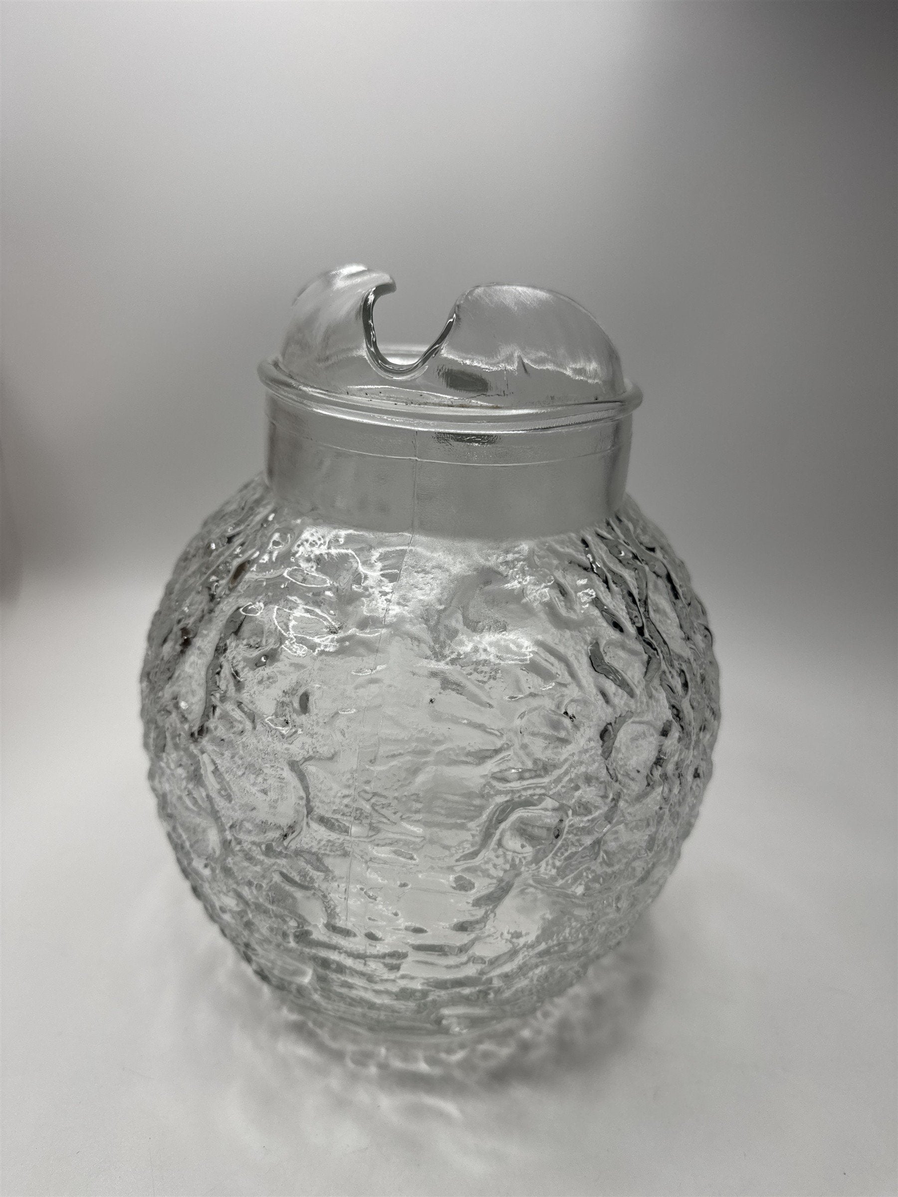 Vintage Anchor Hocking Lido Milano Clear Pitcher Round Crinkle Glass Heavy