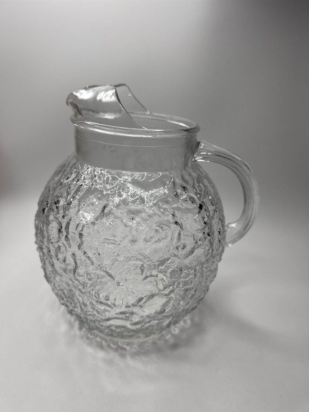Vintage Anchor Hocking Lido Milano Clear Pitcher Round Crinkle Glass Heavy