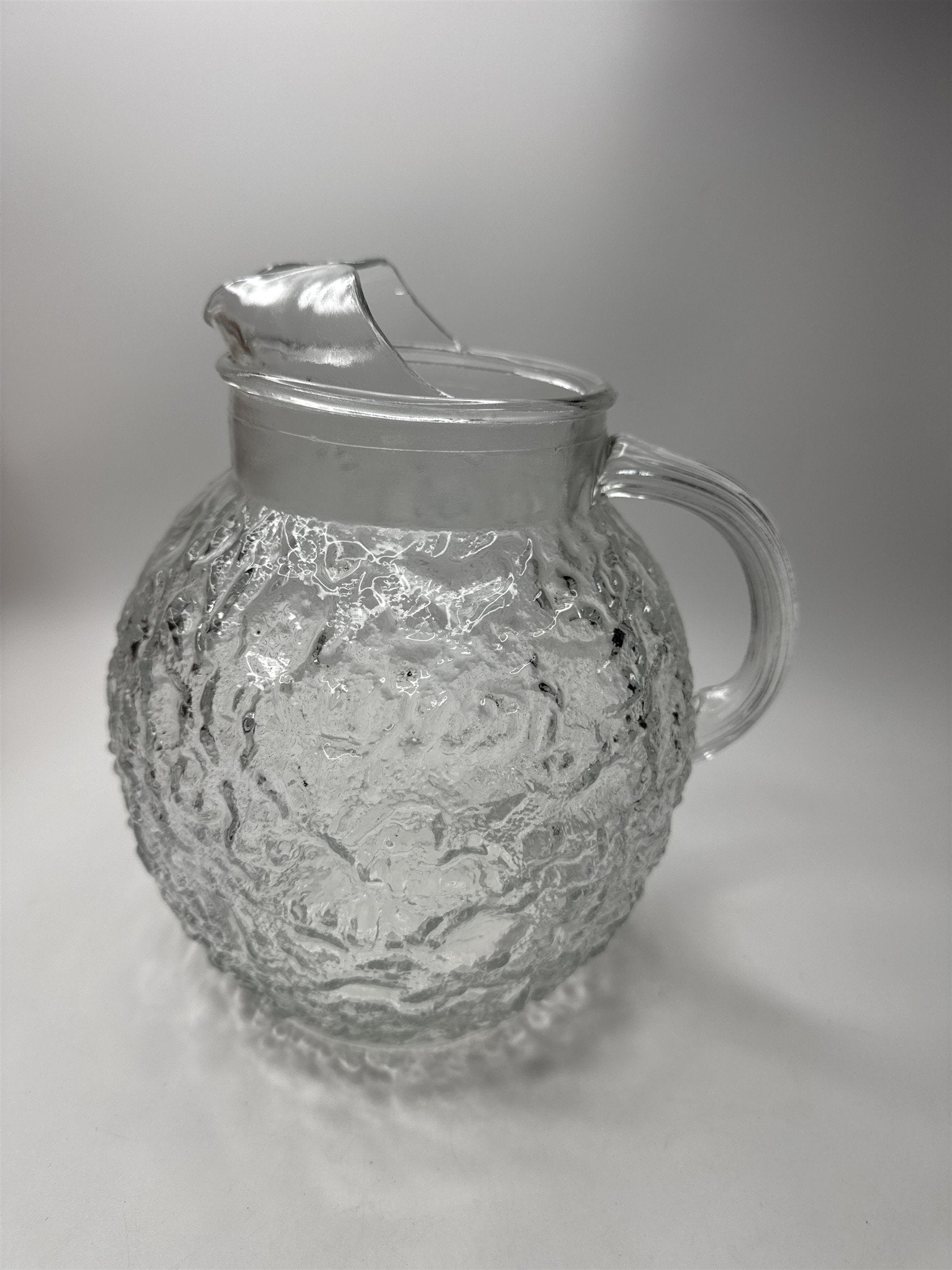 Vintage Anchor Hocking Lido Milano Clear Pitcher Round Crinkle Glass Heavy