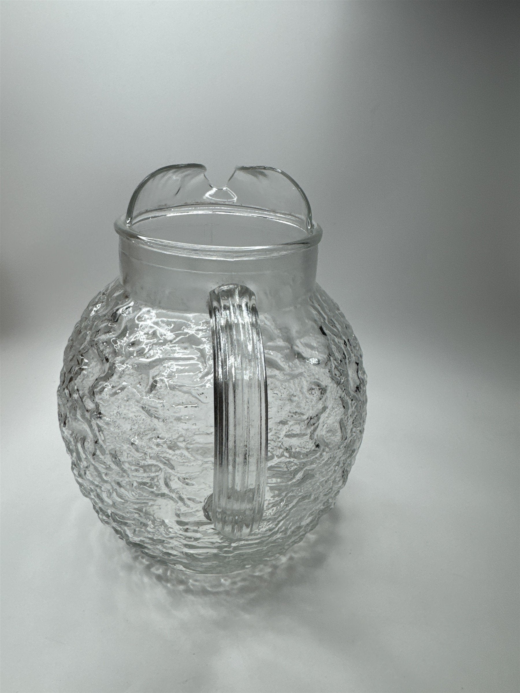 Vintage Anchor Hocking Lido Milano Clear Pitcher Round Crinkle Glass Heavy