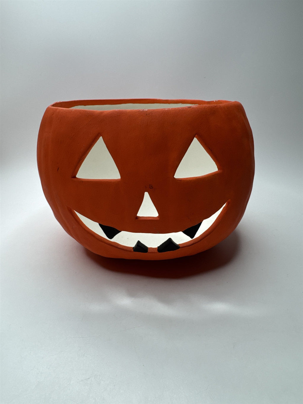 Vintage Ceramic Pumpkin Hand Made Jack O Lantern Light Bowl (Light Not Included)