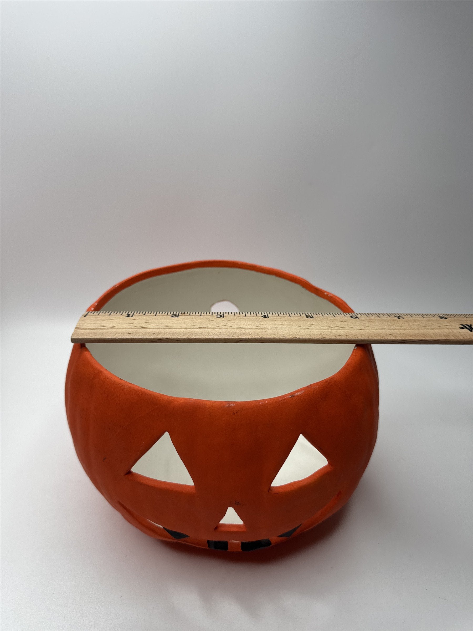 Vintage Ceramic Pumpkin Hand Made Jack O Lantern Light Bowl (Light Not Included)