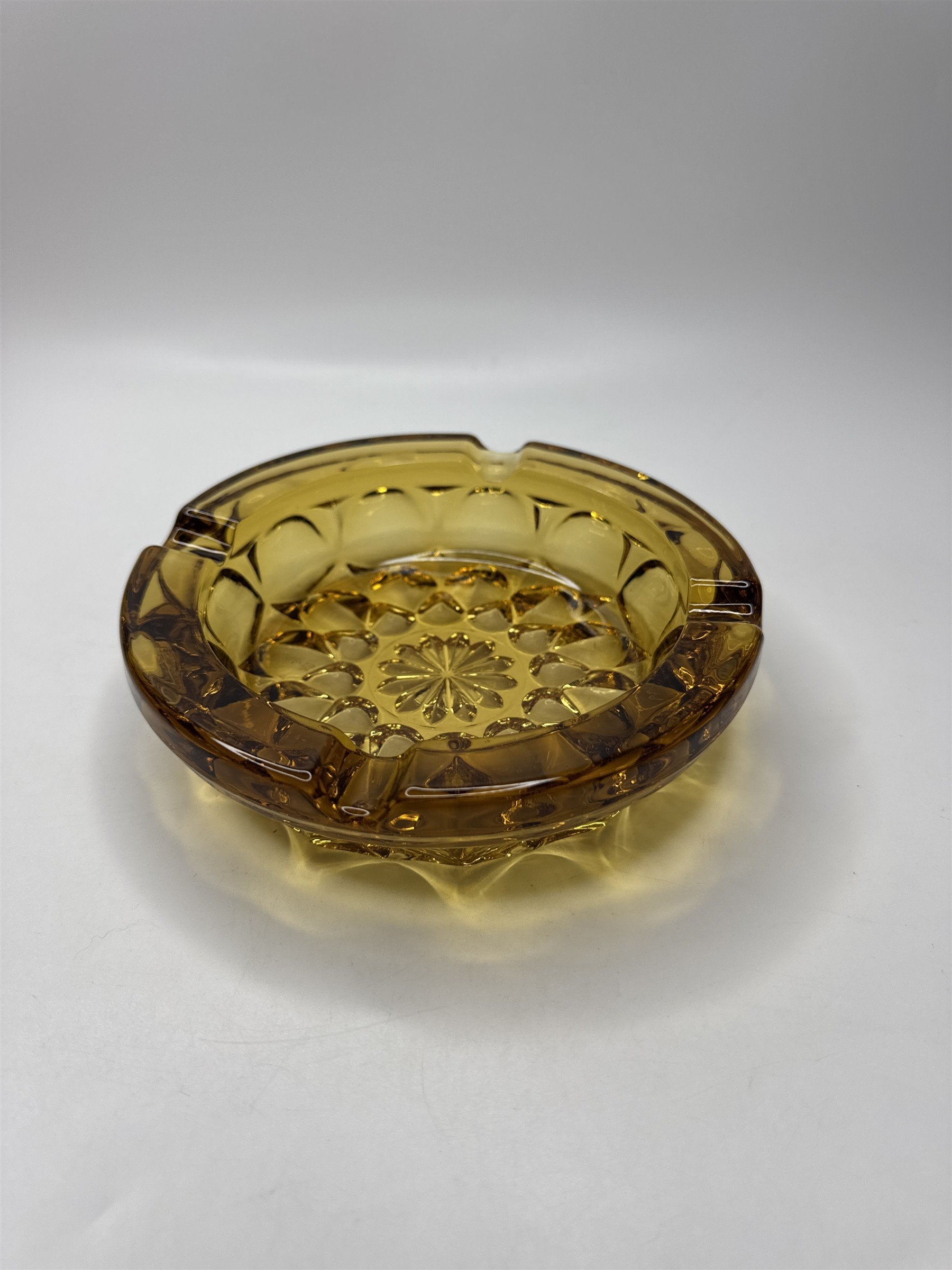 Vintage Retro Sunburst Amber Six Inch Glass Ashtray MCM Gorgeous Ashtray