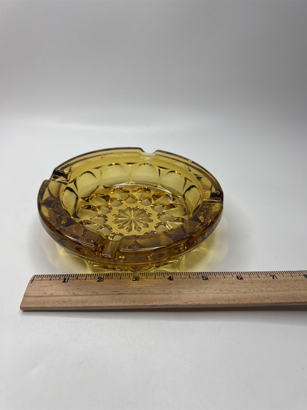 Vintage Retro Sunburst Amber Six Inch Glass Ashtray MCM Gorgeous Ashtray
