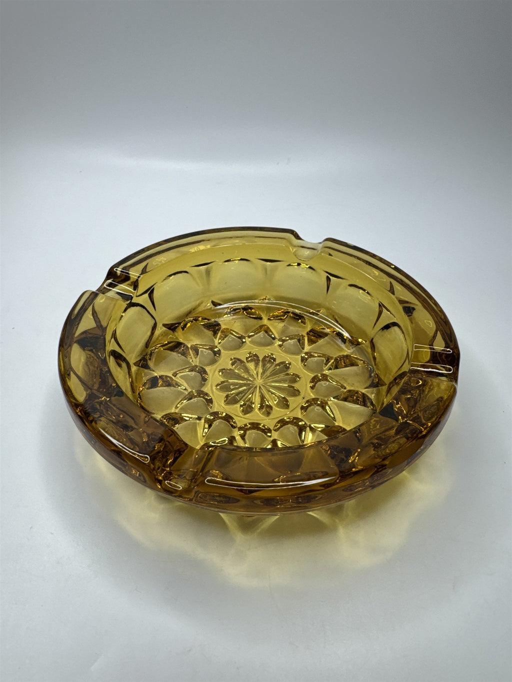 Vintage Retro Sunburst Amber Six Inch Glass Ashtray MCM Gorgeous Ashtray